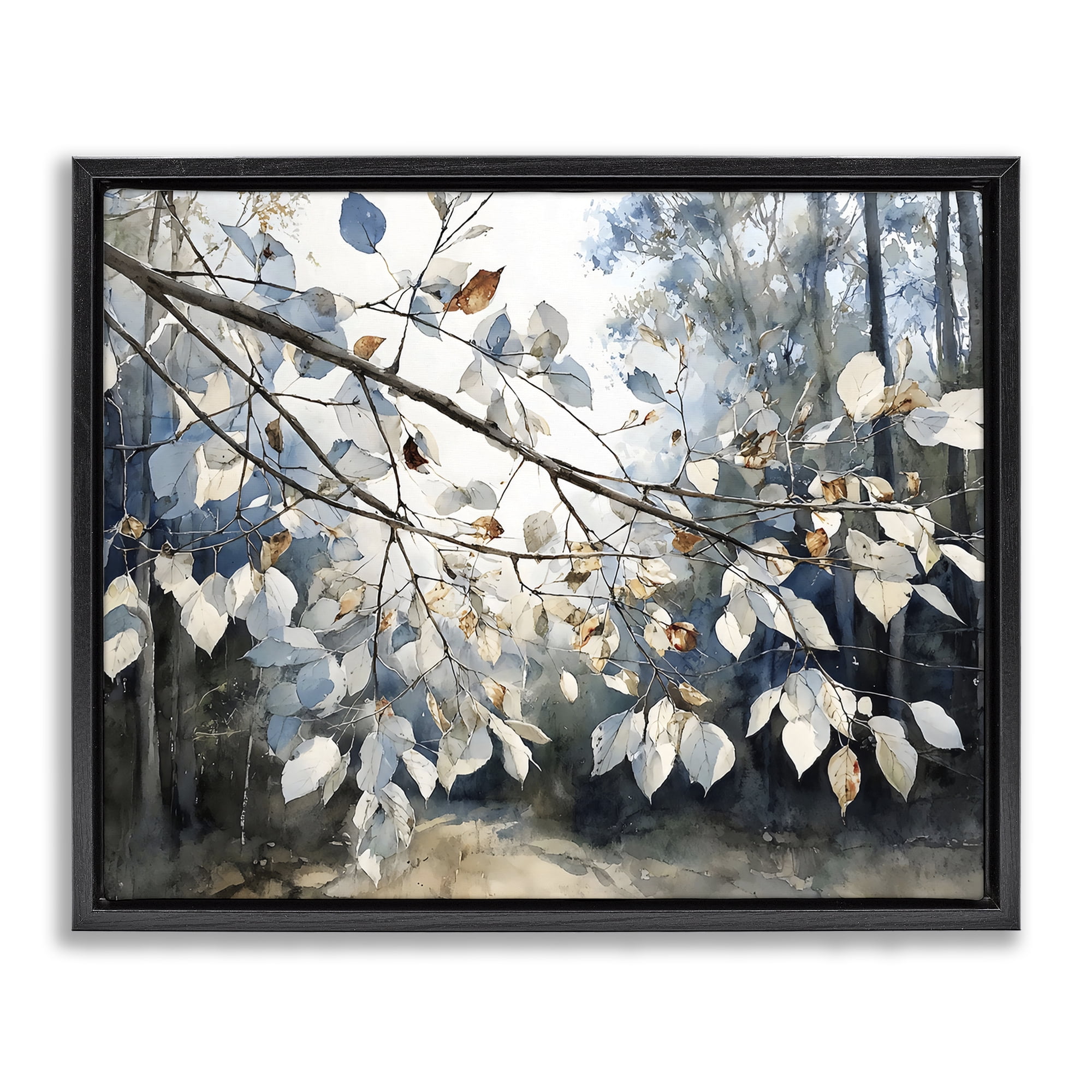 Stupell Industries Blue Fall Branch Leaves Black Framed Floater Canvas Wall Art, design by Franklyn Gregory