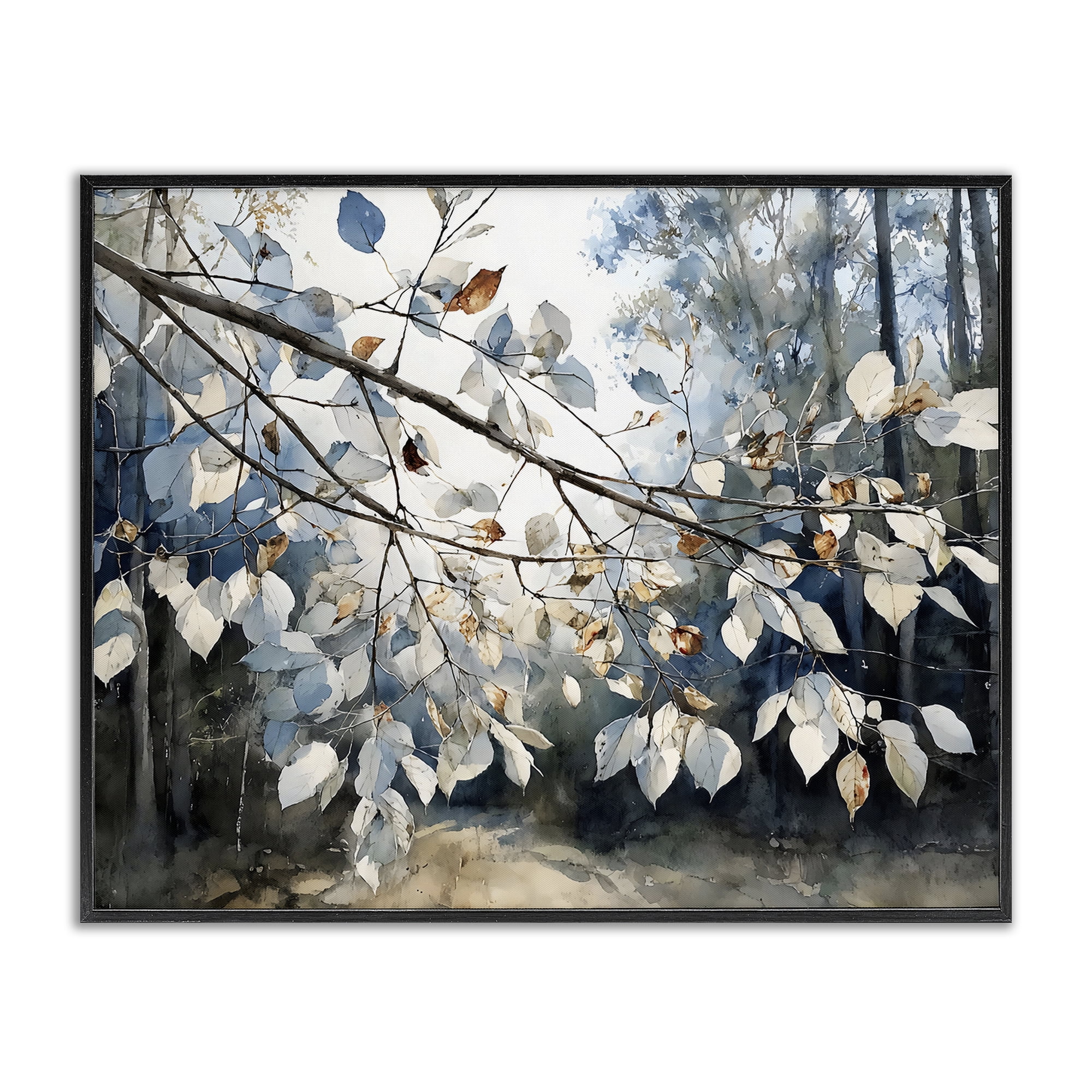 Stupell Industries Blue Fall Branch Leaves Black Framed Giclee Art, design by Franklyn Gregory