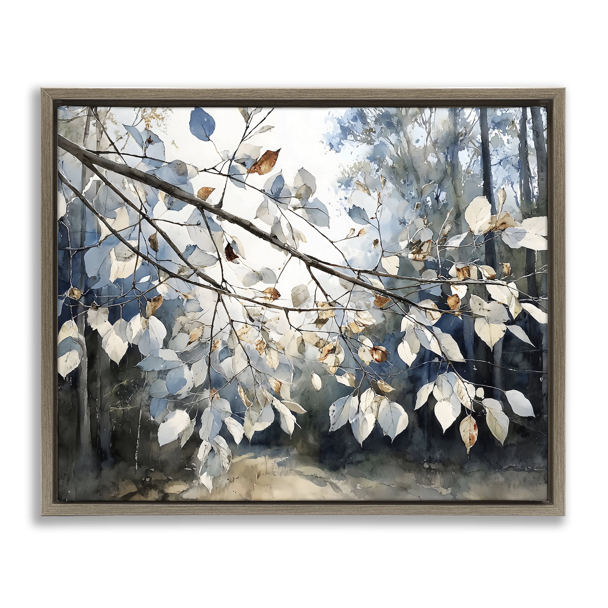 Stupell Industries Blue Fall Branch Leaves Brown Framed Floater Canvas Wall Art, design by Franklyn Gregory
