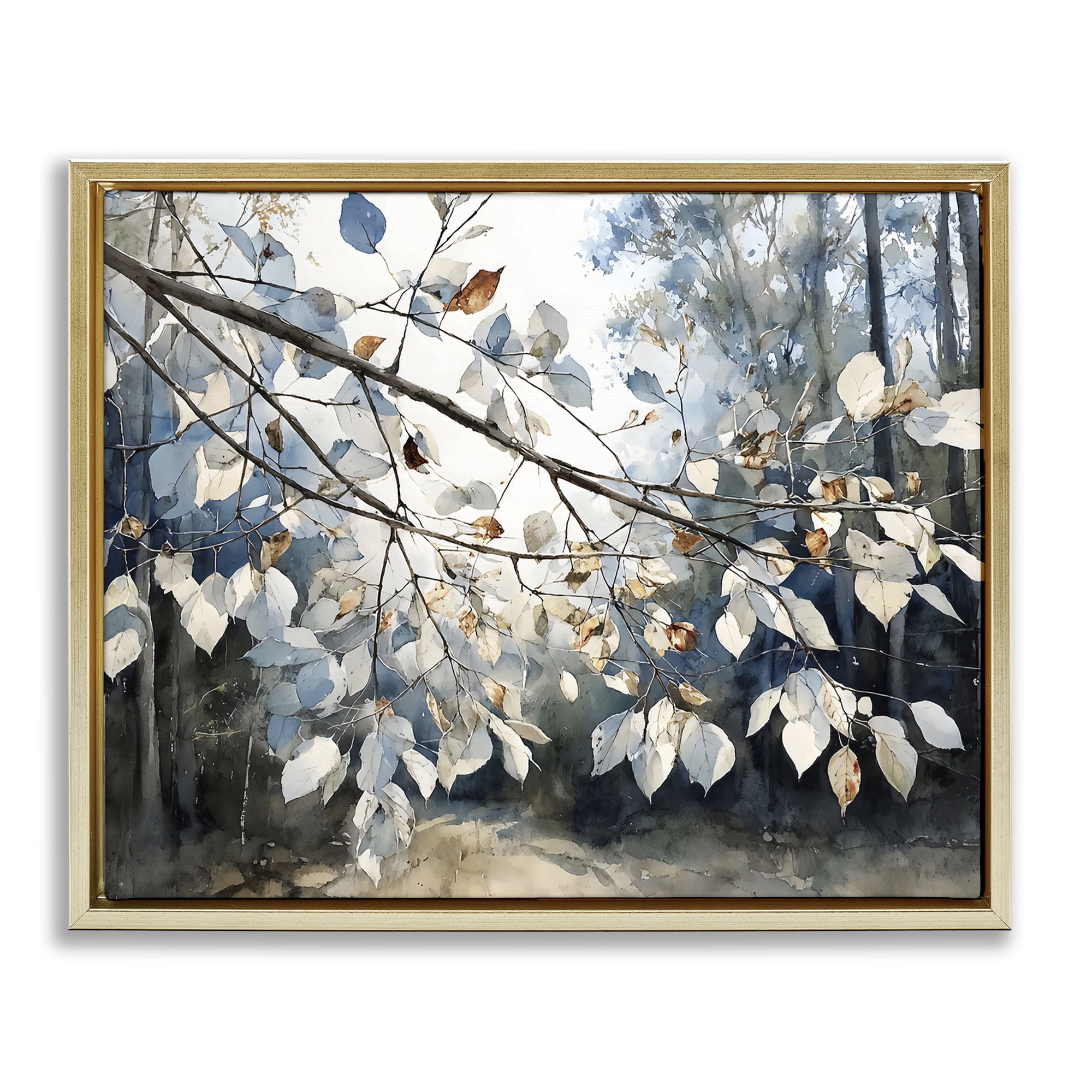Stupell Industries Blue Fall Branch Leaves Gold Framed Floater Canvas Wall Art, design by Franklyn Gregory