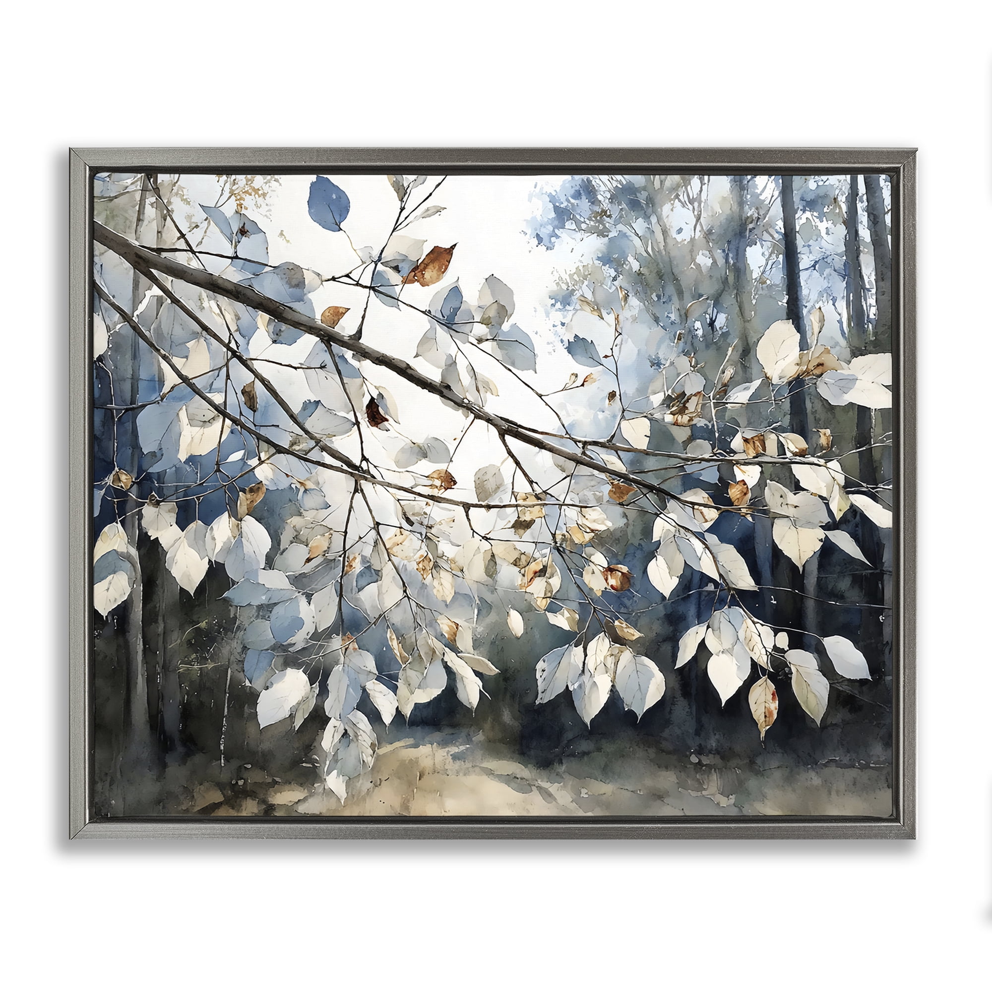 Stupell Industries Blue Fall Branch Leaves Gray Framed Floater Canvas Wall Art, design by Franklyn Gregory