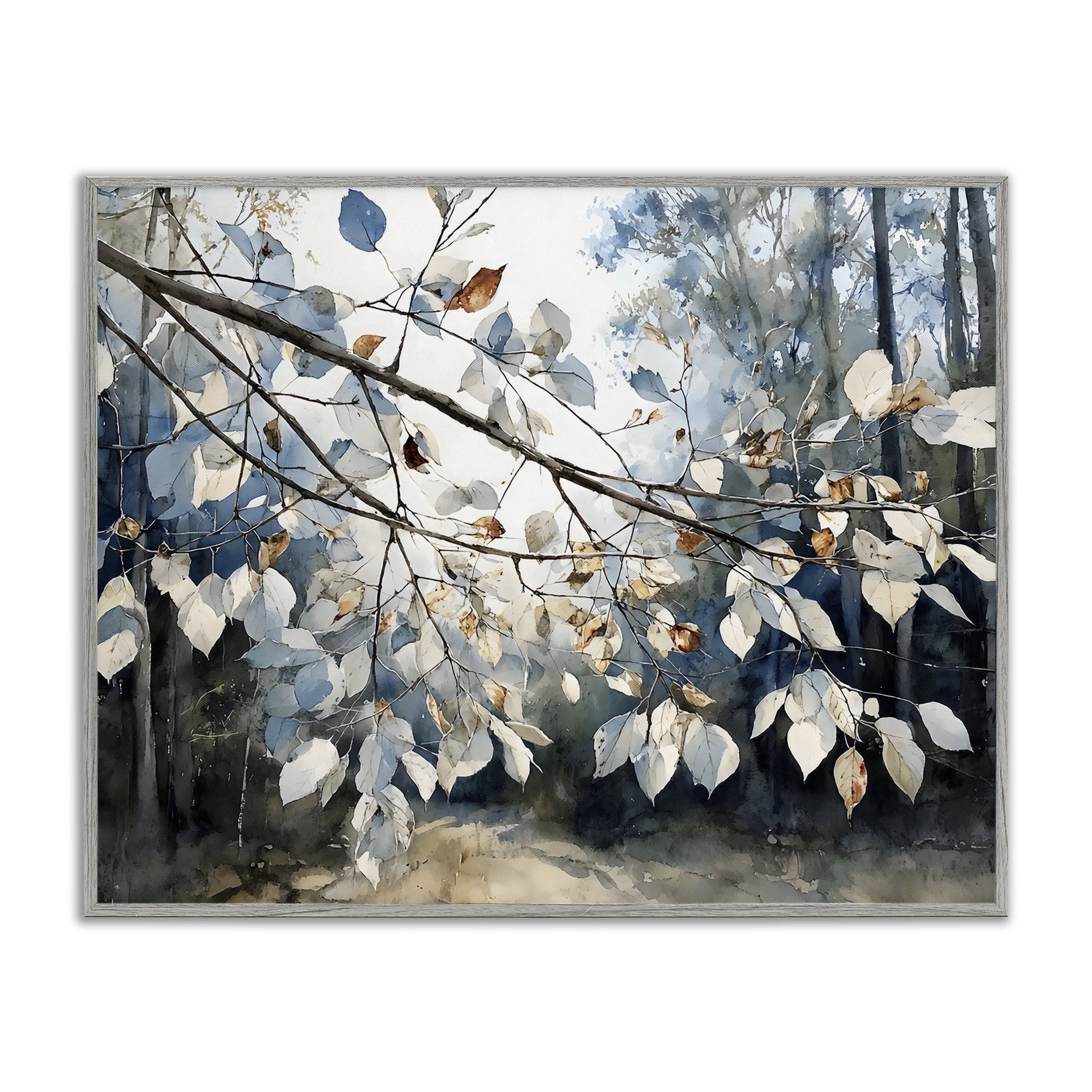 Stupell Industries Blue Fall Branch Leaves Gray Framed Giclee Art, design by Franklyn Gregory
