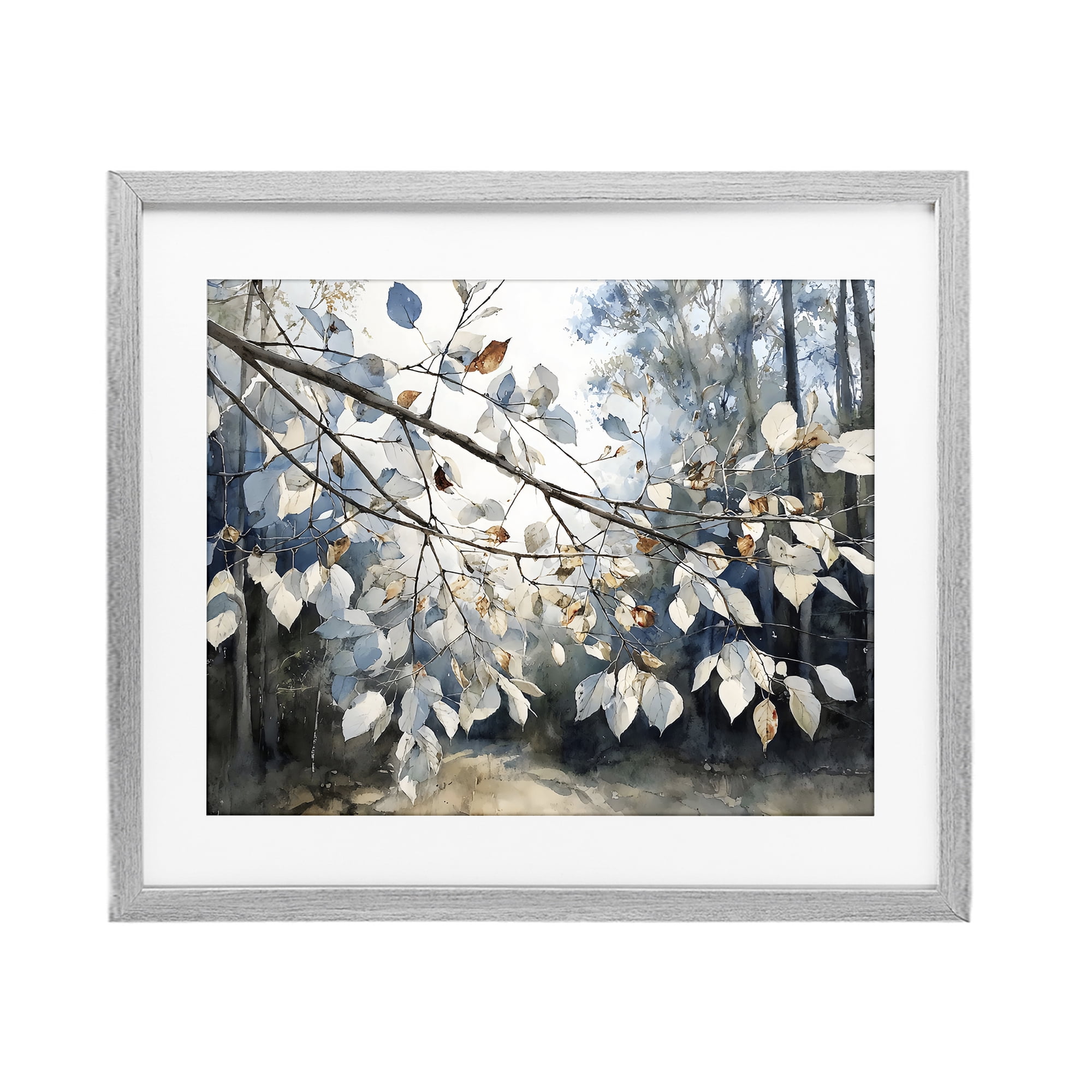 Stupell Industries Blue Fall Branch Leaves Gray Framed Print Under Glass, design by Franklyn Gregory