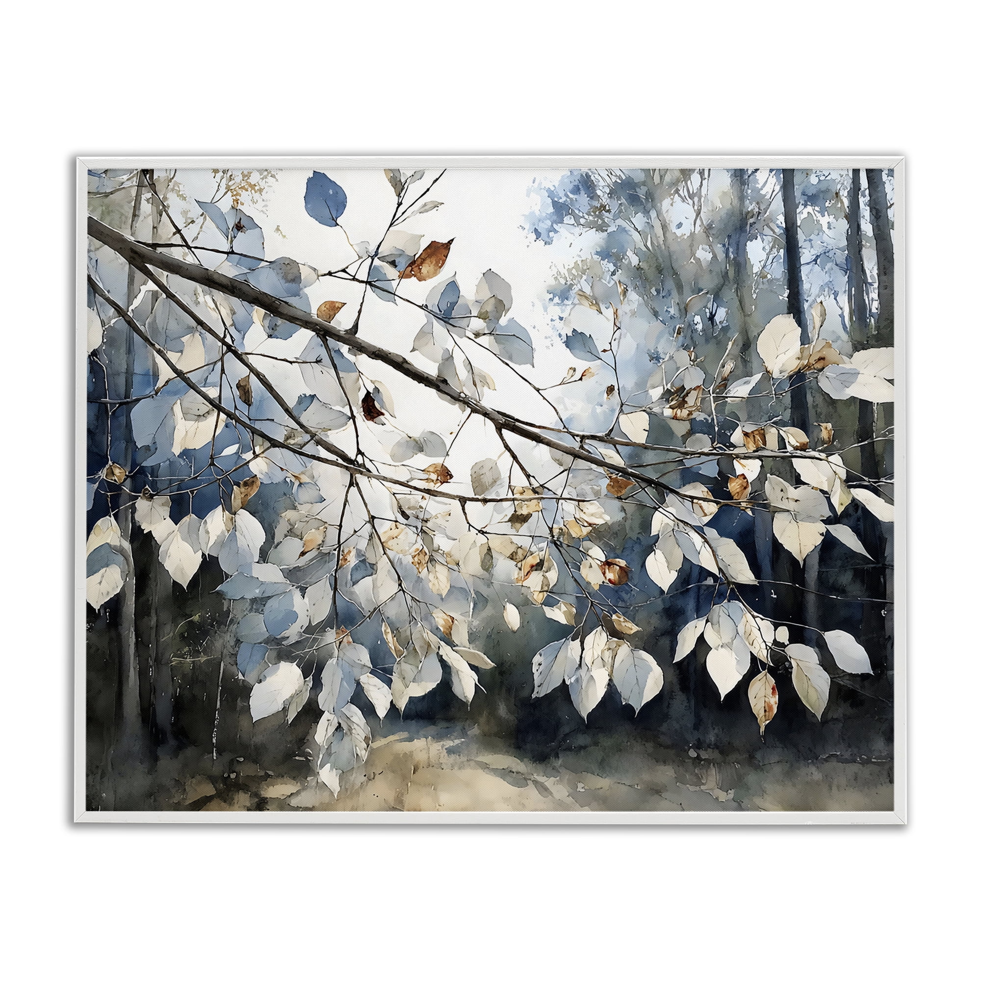 Stupell Industries Blue Fall Branch Leaves White Framed Giclee Art, design by Franklyn Gregory