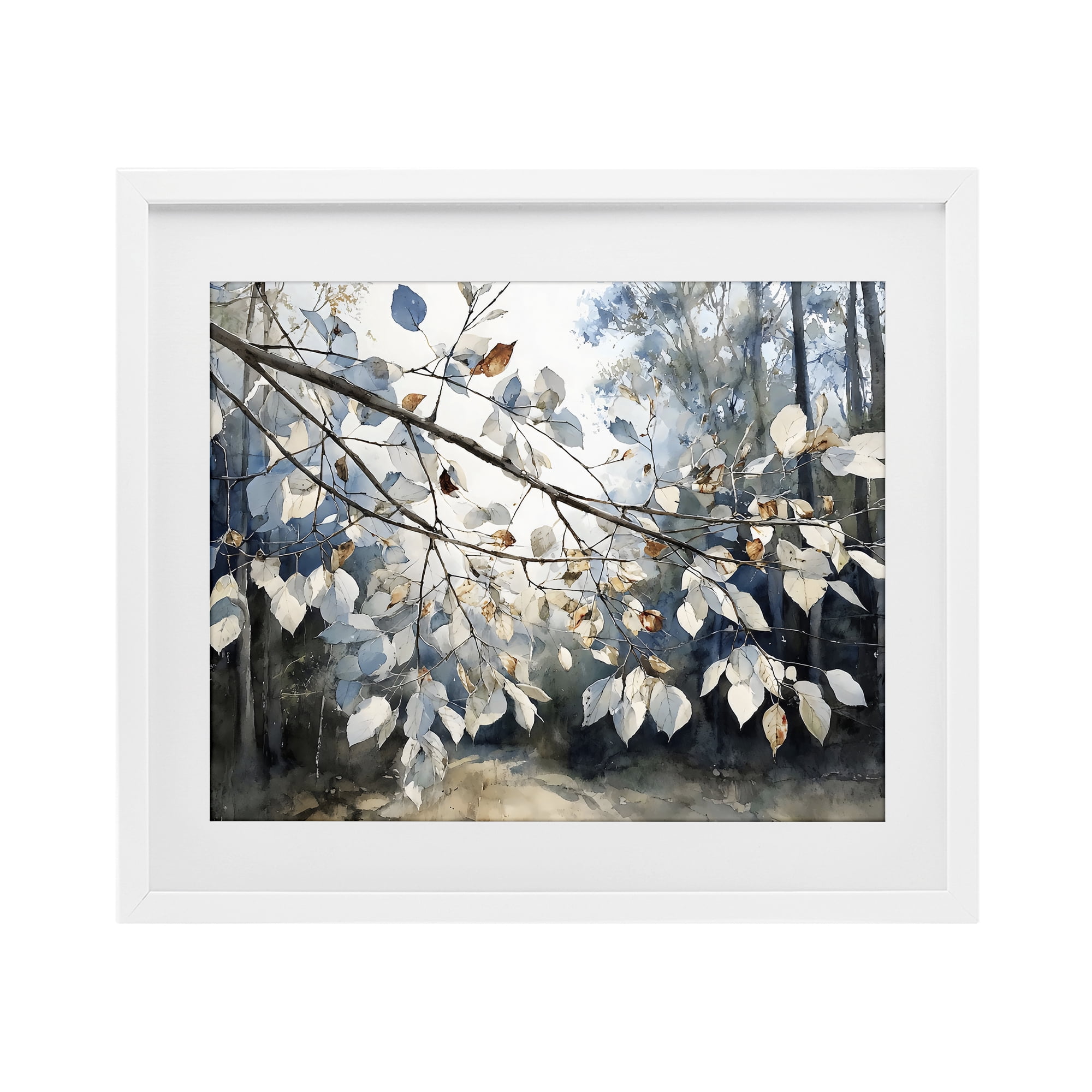 Stupell Industries Blue Fall Branch Leaves White Framed Print Under Glass, design by Franklyn Gregory