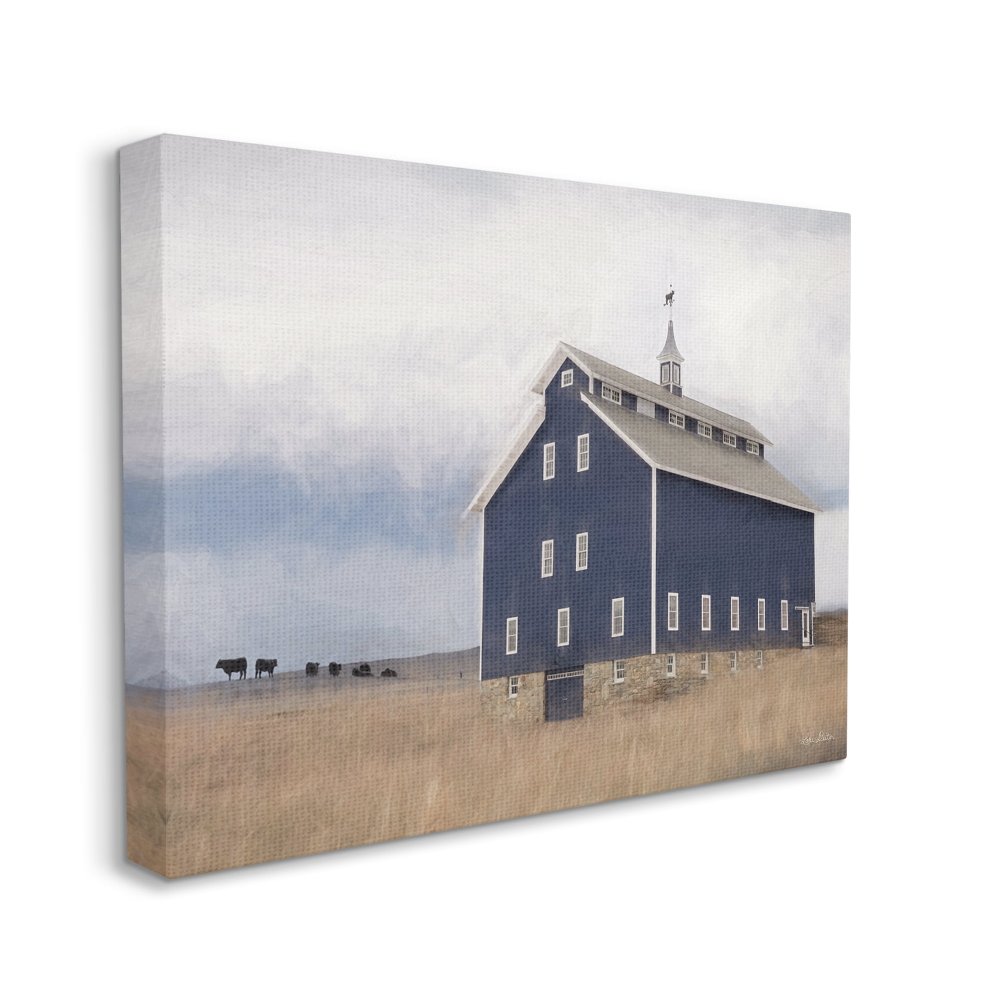 Blue Farm Barn Landscape with Grazing Animals Wrapped Canvas, 36" x 48"