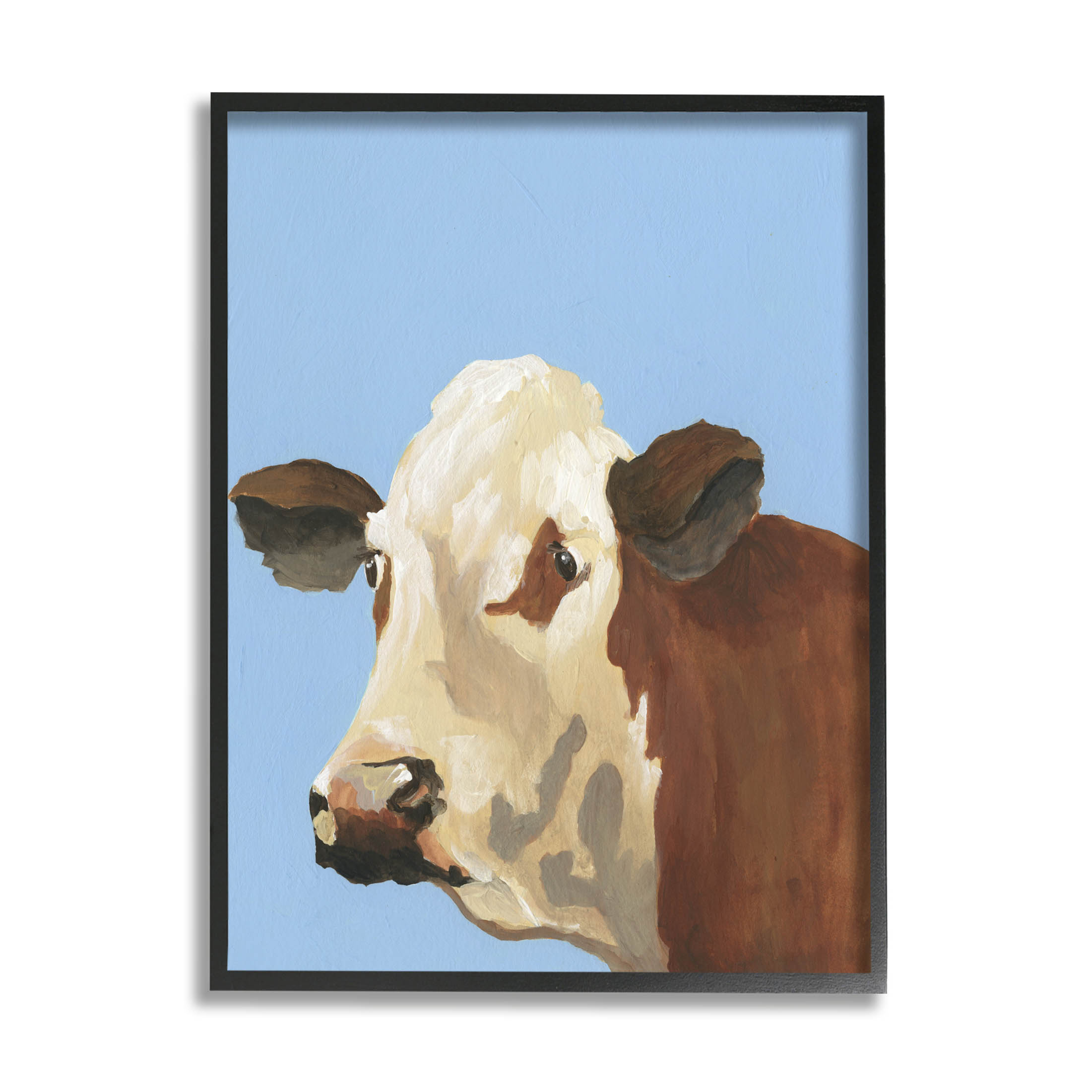 Stupell Industries Blue Farm Cow Portrait Graphic Art Black Framed Art Print Wall Art, Design by Regina Moore