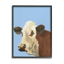 Stupell Industries Blue Farm Cow Portrait Graphic Art Black Framed Art Print Wall Art, Design by Regina Moore