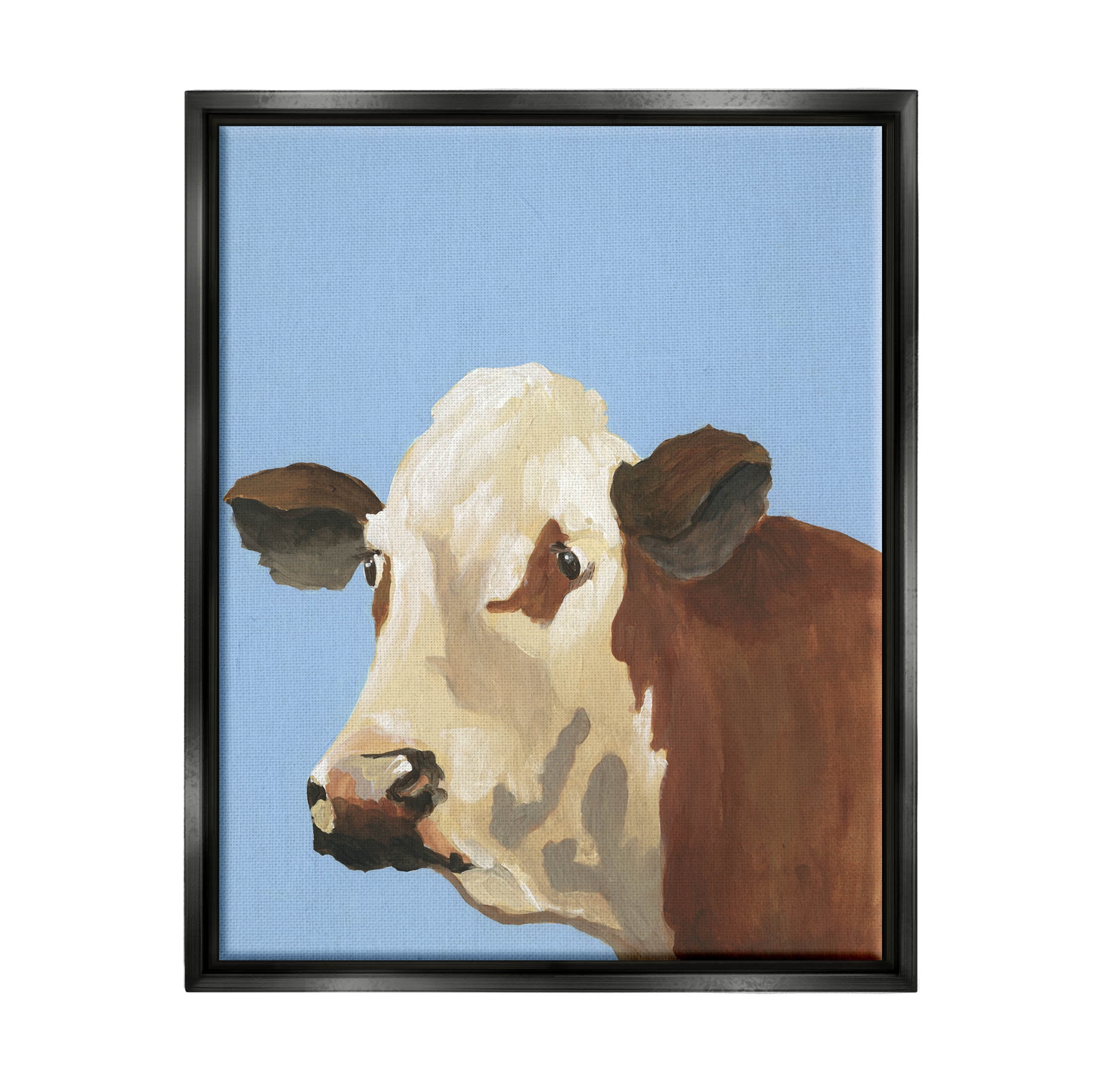 Stupell Industries Blue Farm Cow Portrait Graphic Art Jet Black Floating Framed Canvas Print Wall Art, Design by Regina Moore