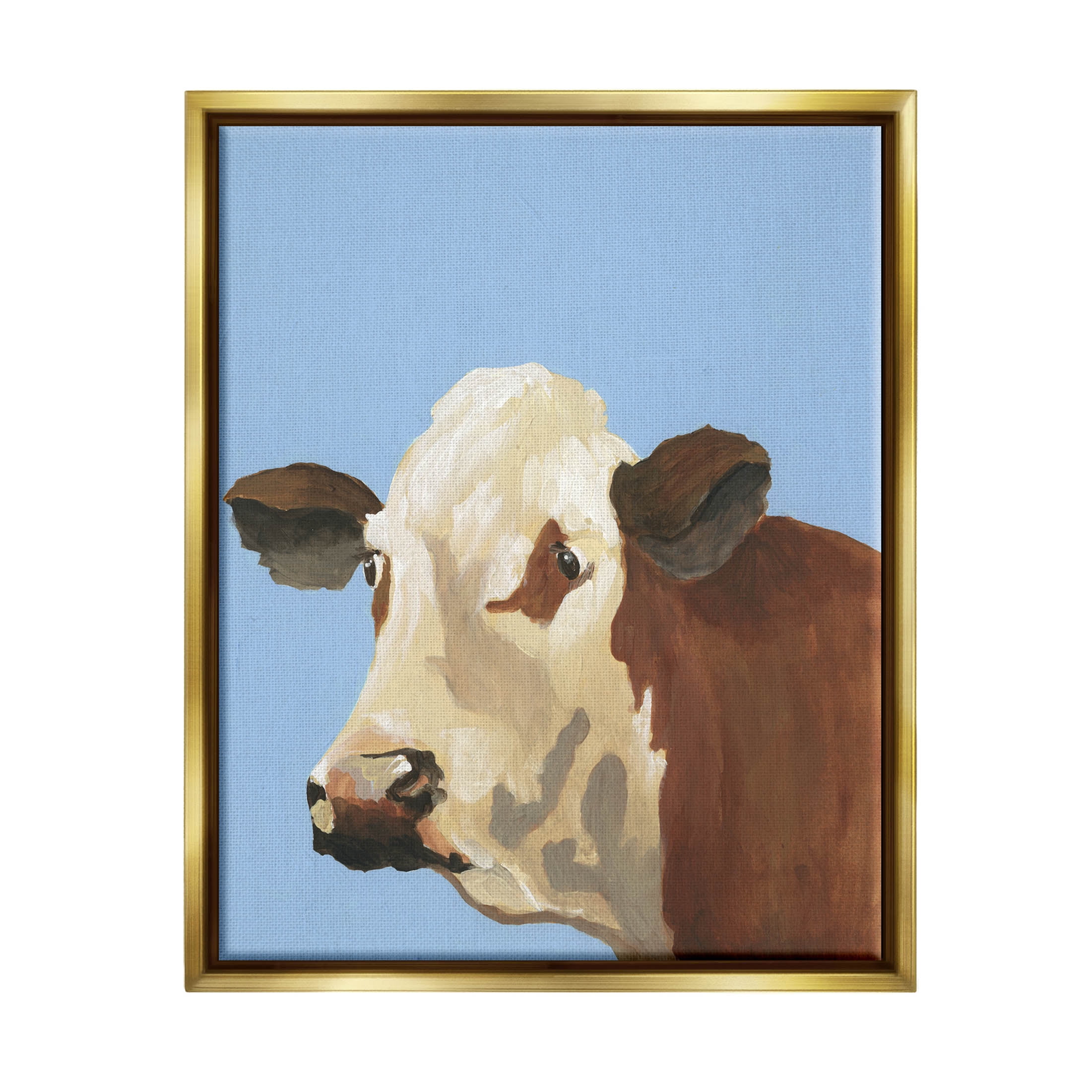 Stupell Industries Blue Farm Cow Portrait Graphic Art Metallic Gold Floating Framed Canvas Print Wall Art, Design by Regina Moore