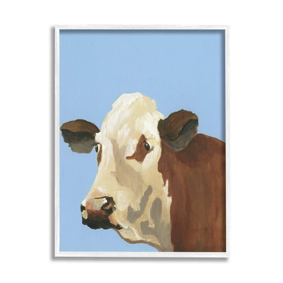 Stupell Industries Blue Farm Cow Portrait Graphic Art White Framed Art Print Wall Art, Design by Regina Moore