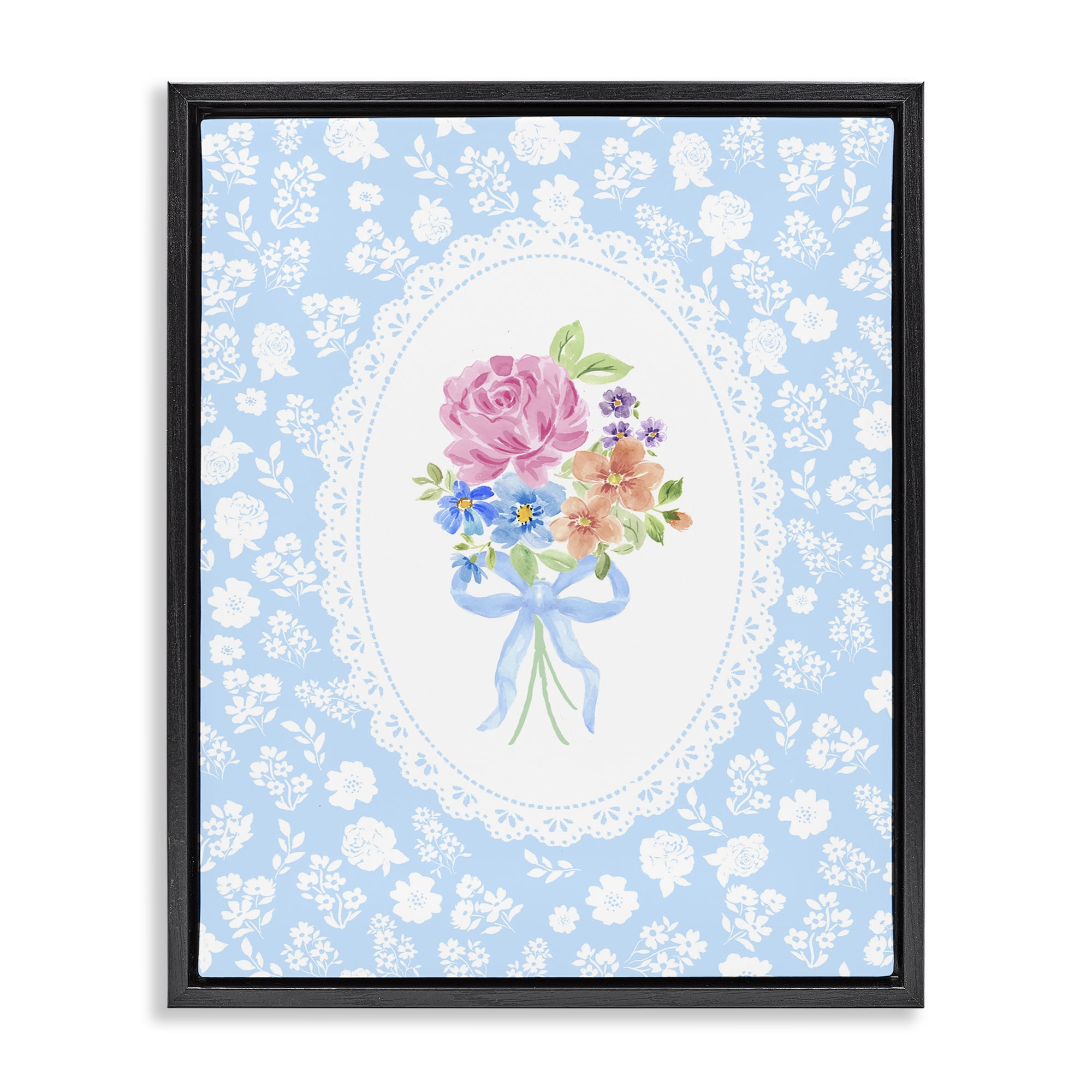 Stupell Industries Blue Feminine Bouquet Black Framed Floater Canvas Wall Art, design by Corinne Haig