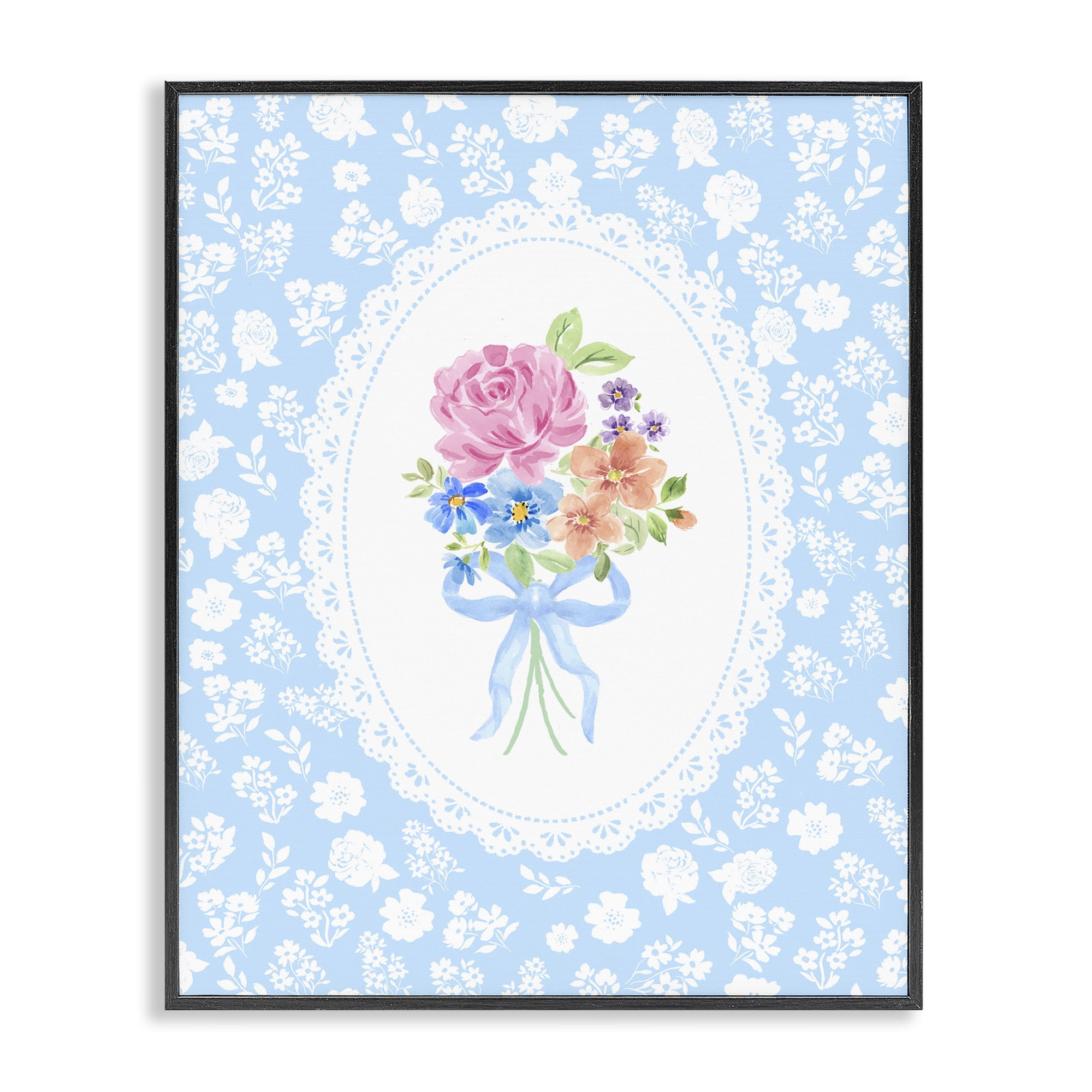 Stupell Industries Blue Feminine Bouquet Black Framed Giclee Art, design by Corinne Haig