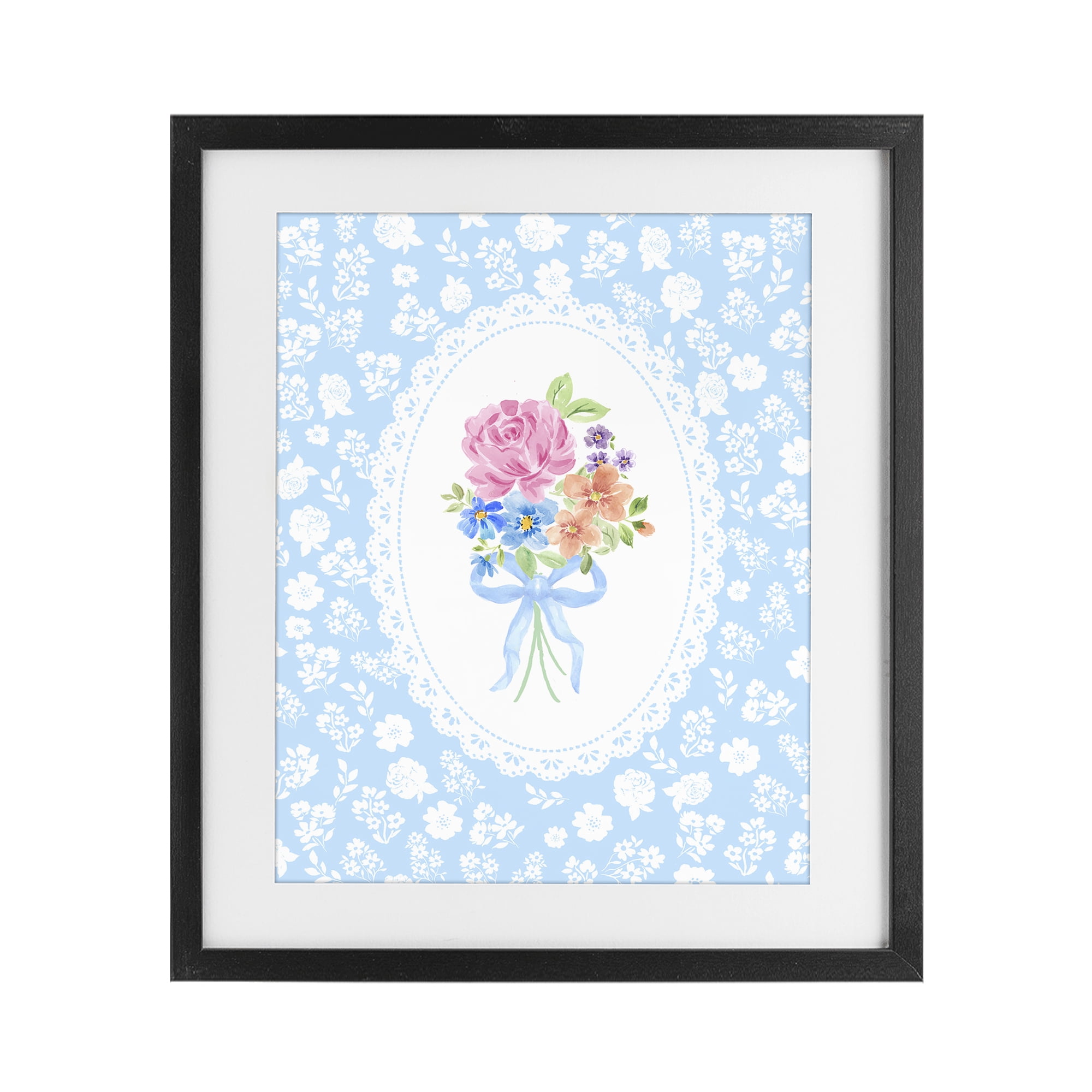 Stupell Industries Blue Feminine Bouquet Black Framed Print Under Glass, design by Corinne Haig