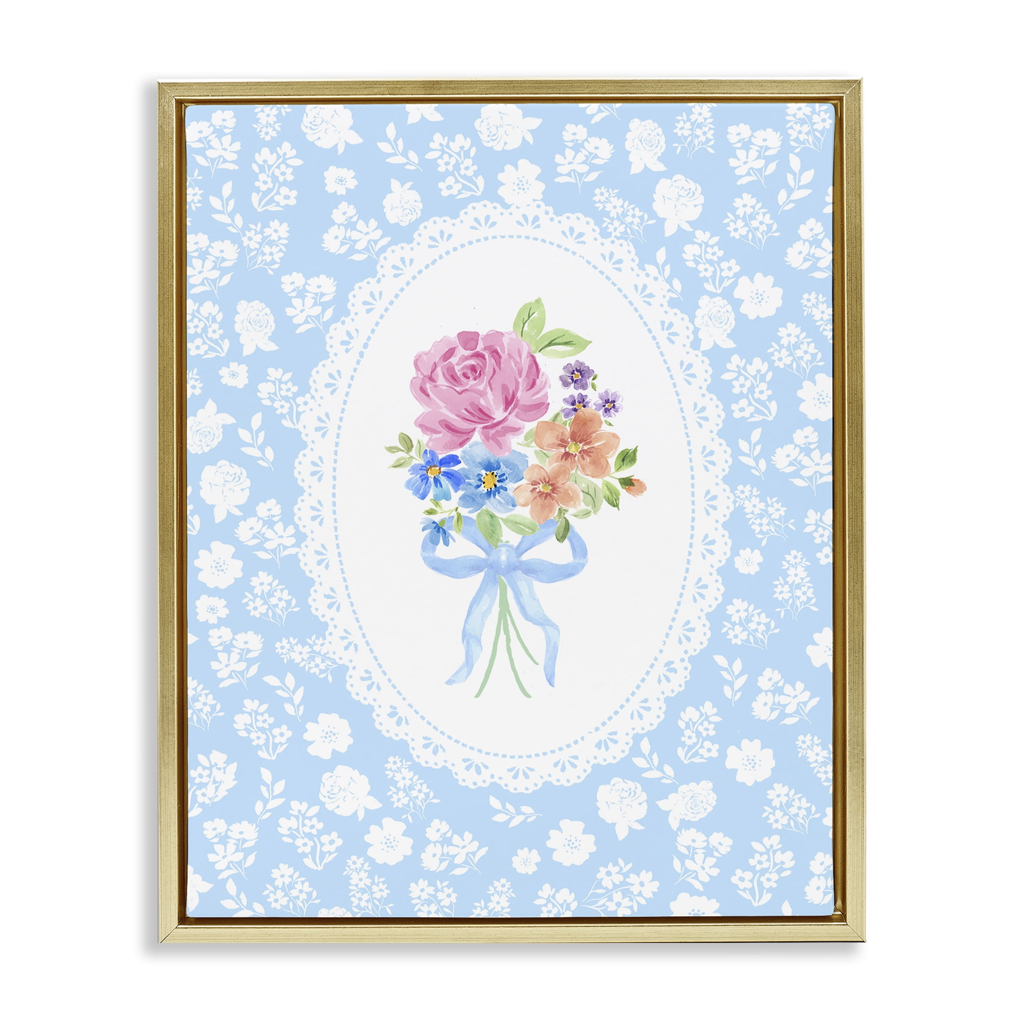 Stupell Industries Blue Feminine Bouquet Gold Framed Floater Canvas Wall Art, design by Corinne Haig