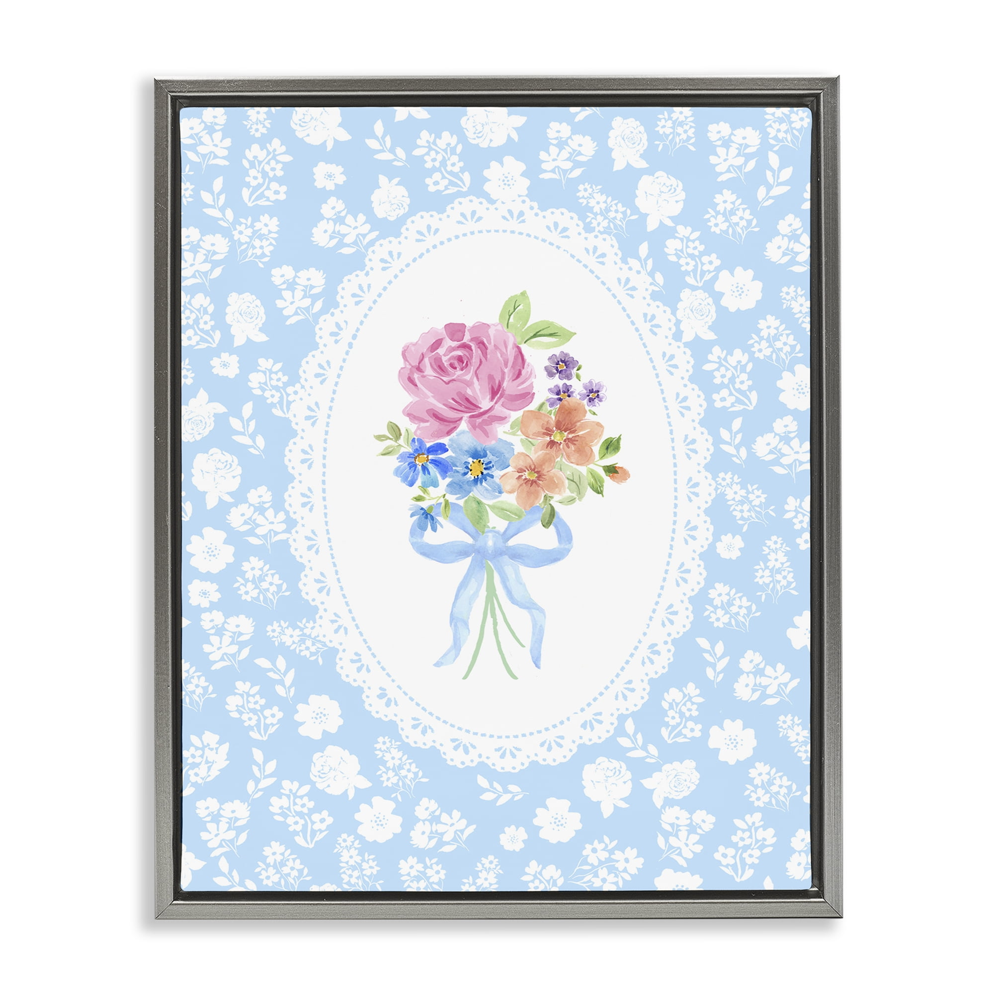 Stupell Industries Blue Feminine Bouquet Gray Framed Floater Canvas Wall Art, design by Corinne Haig