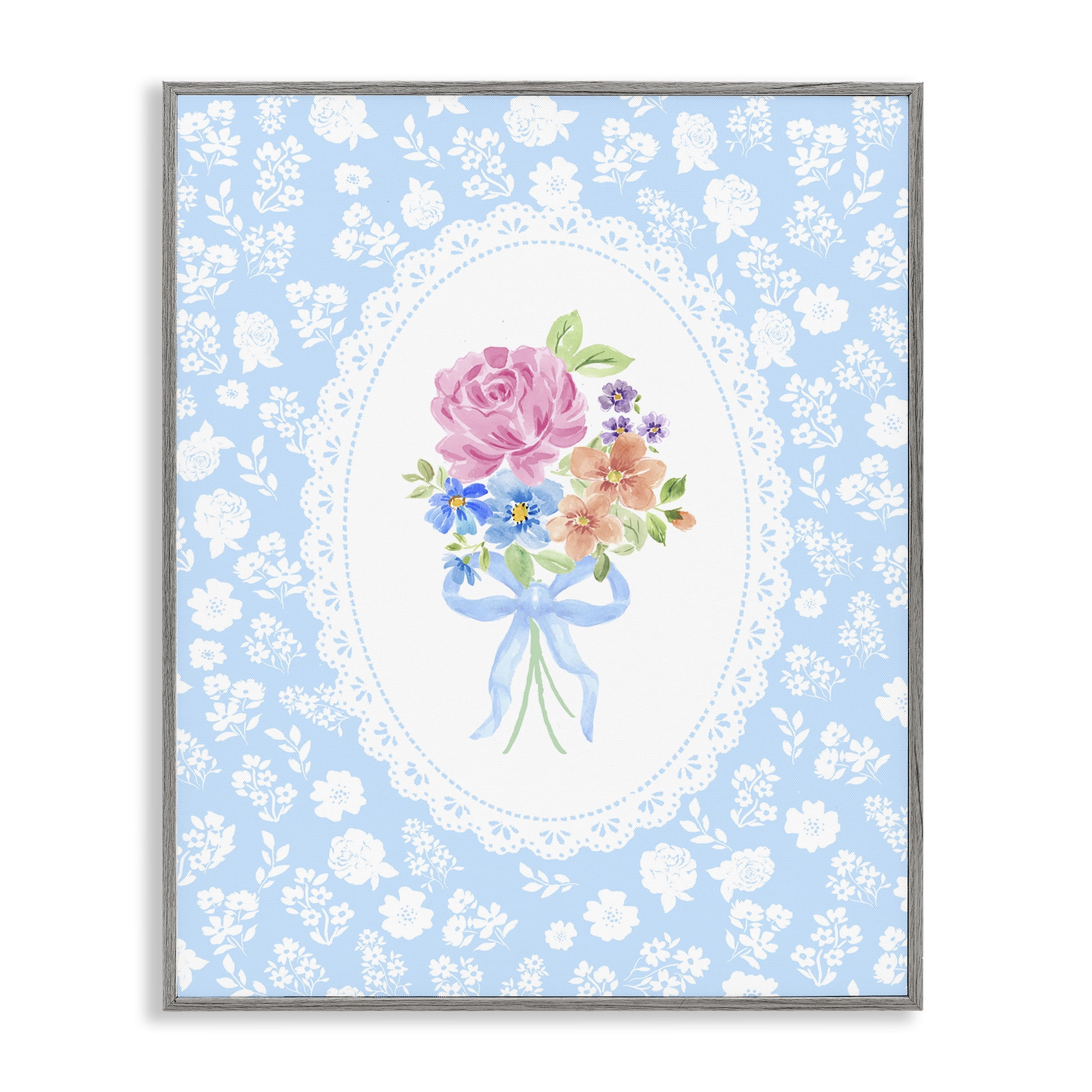 Stupell Industries Blue Feminine Bouquet Gray Framed Giclee Art, design by Corinne Haig