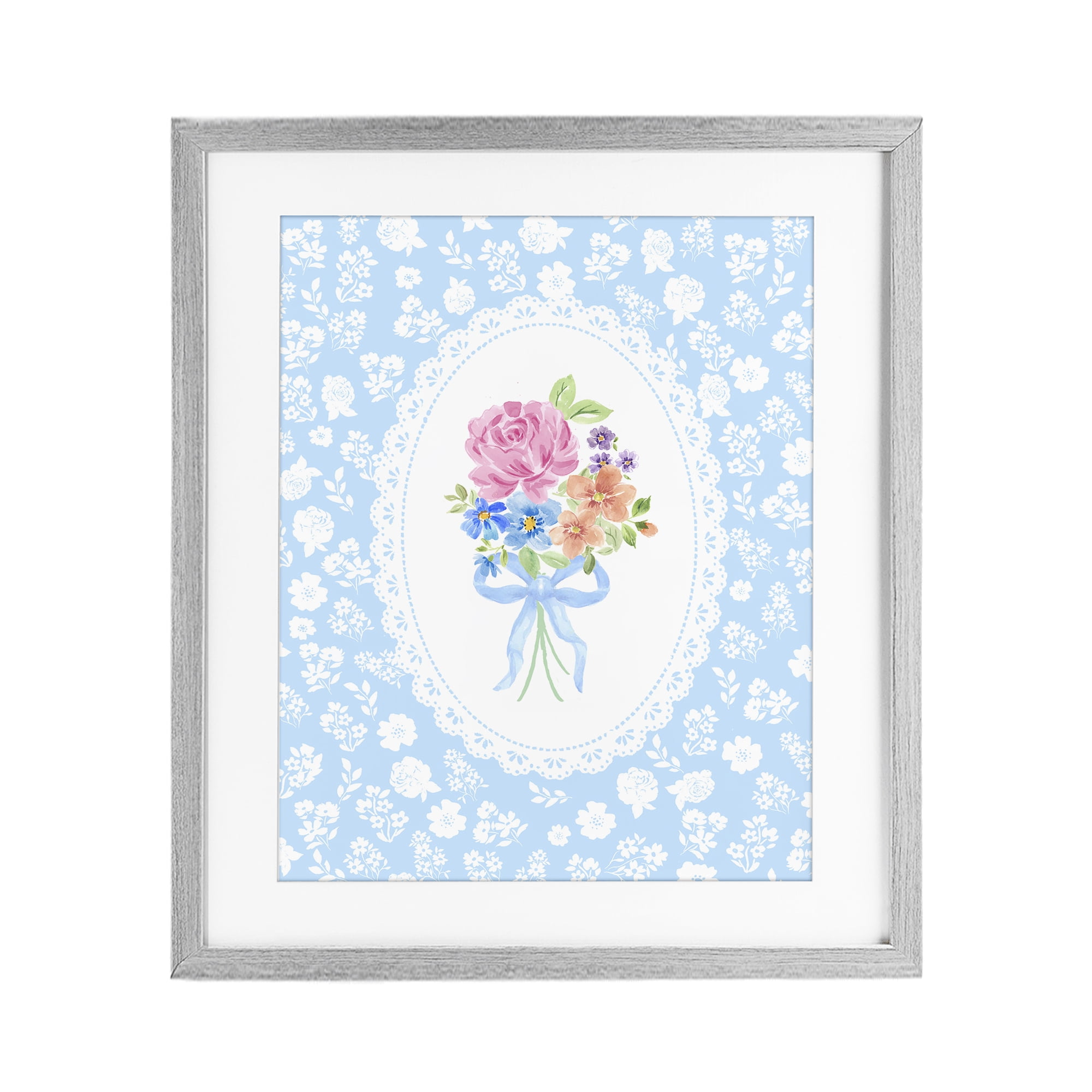 Stupell Industries Blue Feminine Bouquet Gray Framed Print Under Glass, design by Corinne Haig