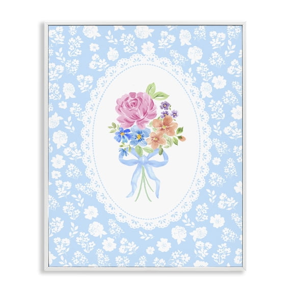 Stupell Industries French Country Blue Feminine Bouquet White Framed Giclee Art, 24 x 30, by Corinne Haig