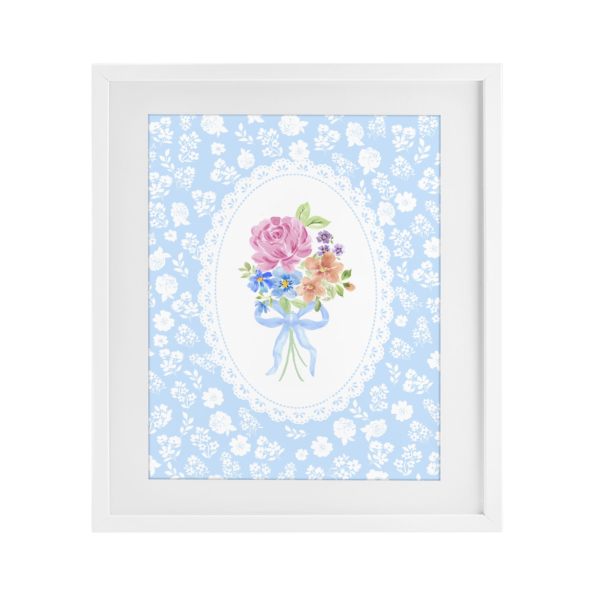 Stupell Industries Blue Feminine Bouquet White Framed Print Under Glass, design by Corinne Haig