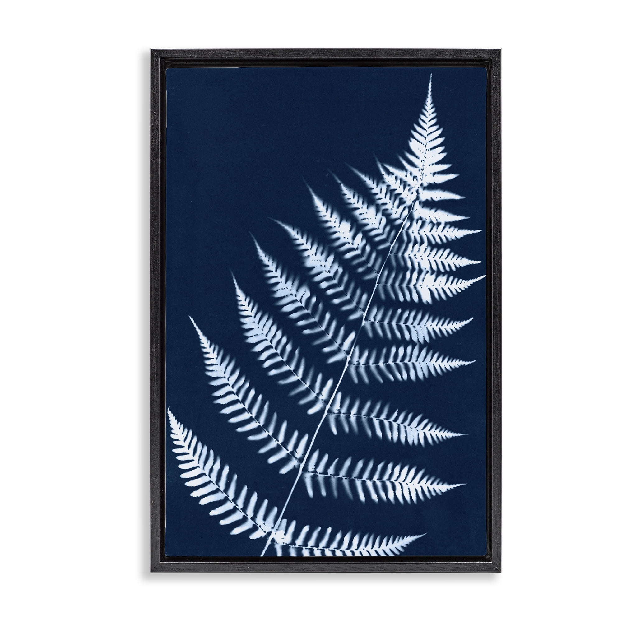 Stupell Industries Blue Fern Impression Botanical & Floral Painting Black Floater Framed Art Print Wall Art, 21 x 31