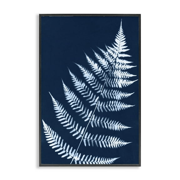 Stupell Industries Blue Fern Impression Botanical & Floral Painting Black Framed Art Print Wall Art, 12 x 18
