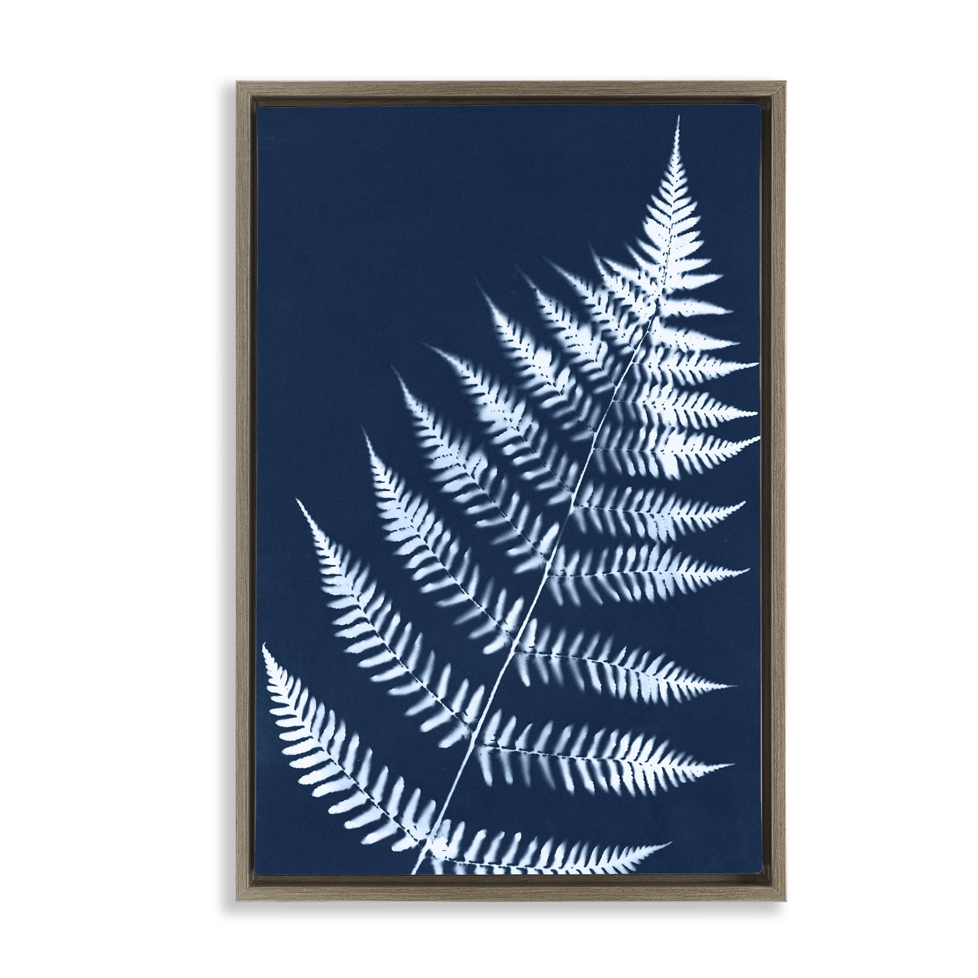 Stupell Industries Blue Fern Impression Botanical & Floral Painting Brown Floater Framed Art Print Wall Art, 17 x 25