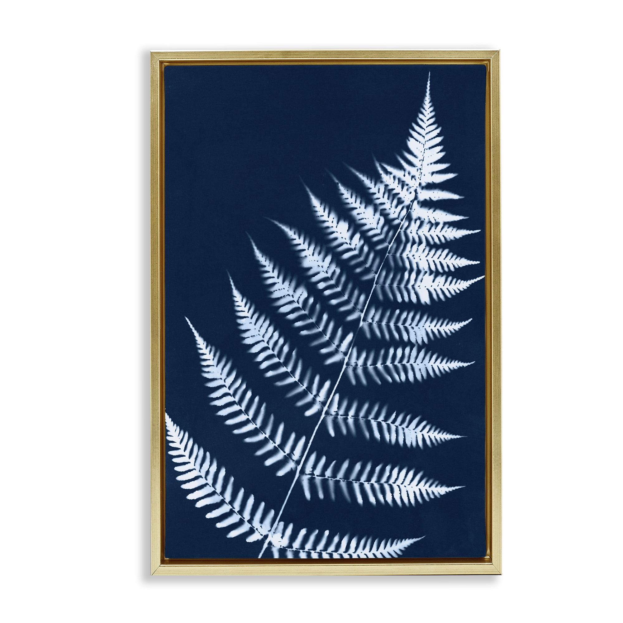 Stupell Industries Blue Fern Impression Botanical & Floral Painting Gold Floater Framed Art Print Wall Art, 17 x 25