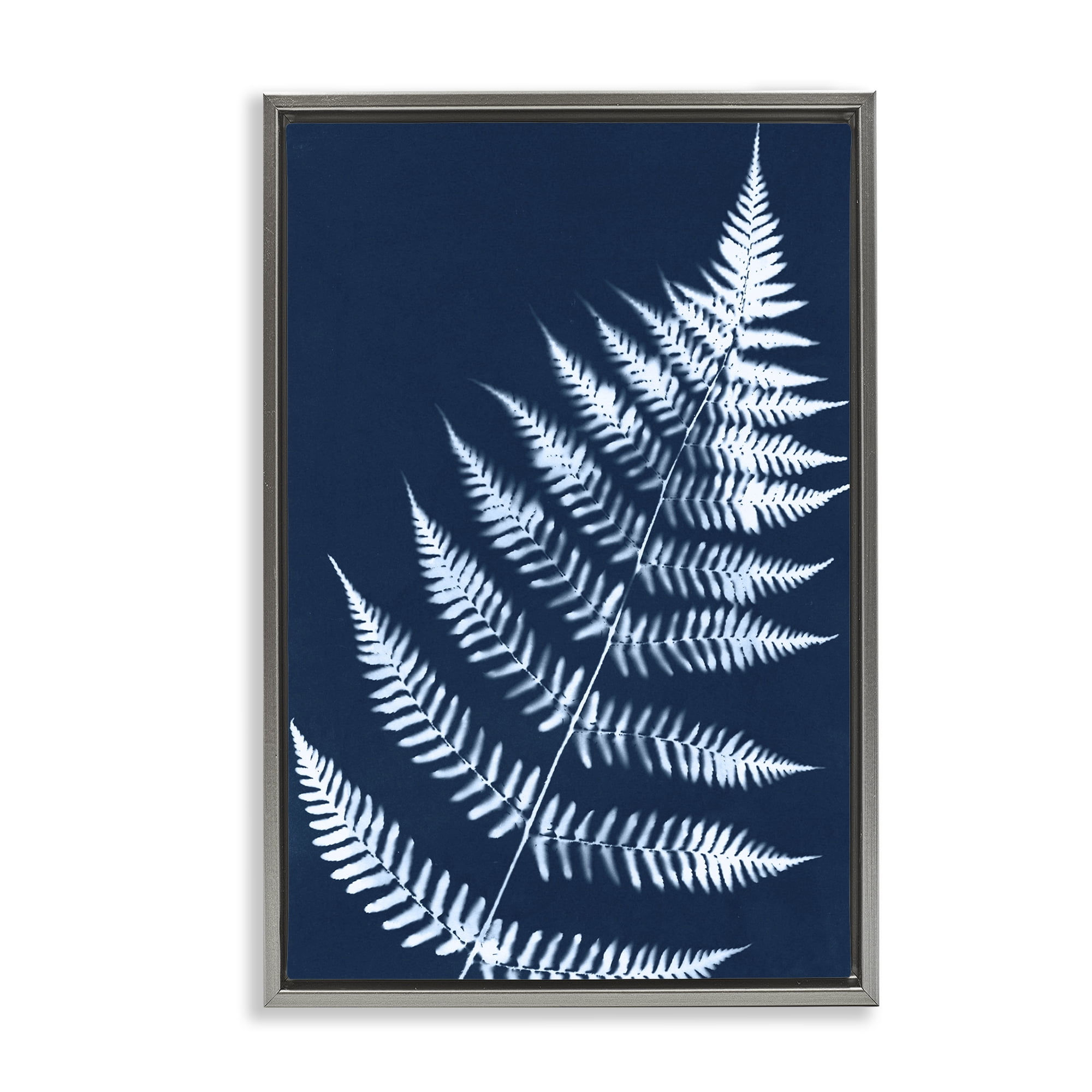 Stupell Industries Blue Fern Impression Botanical & Floral Painting Gray Floater Framed Art Print Wall Art, 21 x 31