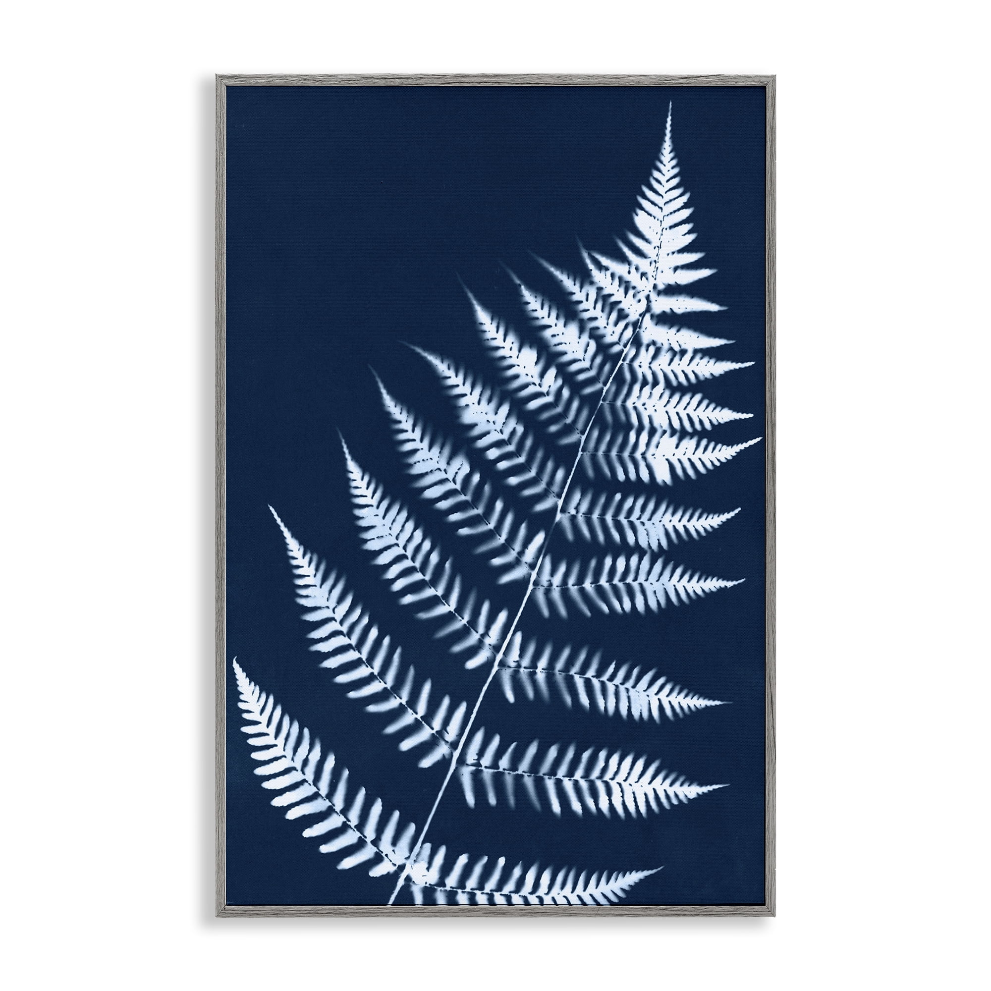 Stupell Industries Blue Fern Impression Botanical & Floral Painting Gray Framed Art Print Wall Art, 16 x 24