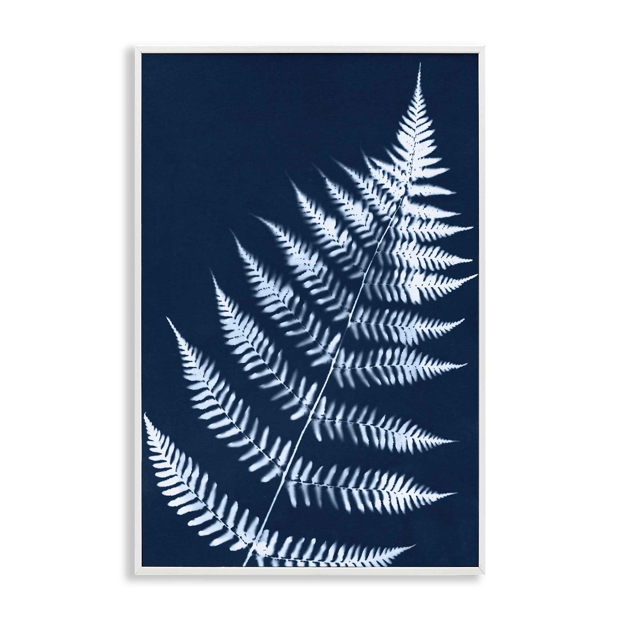 Stupell Industries Blue Fern Impression Botanical & Floral Painting White Framed Art Print Wall Art, 20 x 30