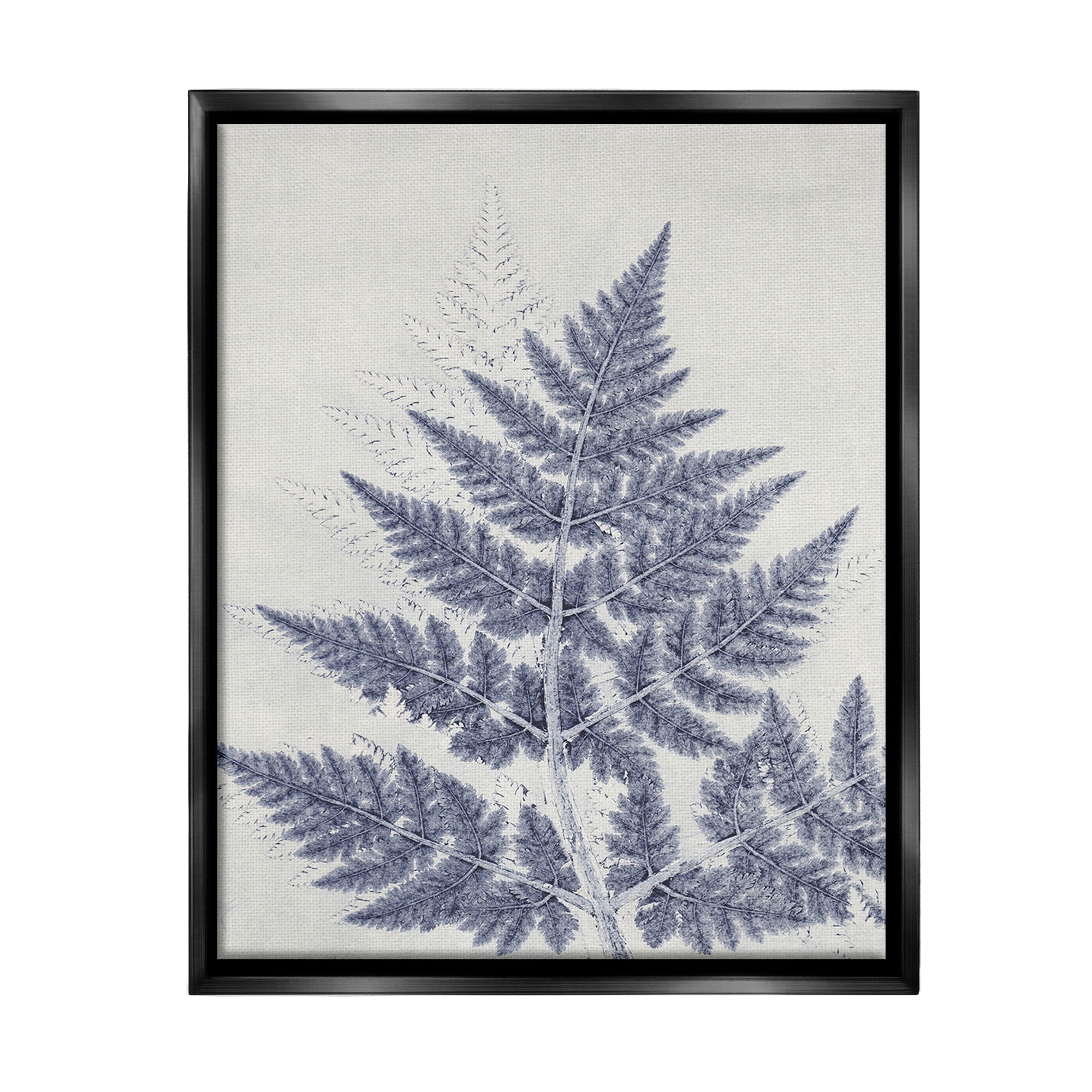 Stupell Industries Blue Fern Imprint Botanical & Floral Painting Black Floater Framed Canvas Art Print Wall Art, 17 x 21