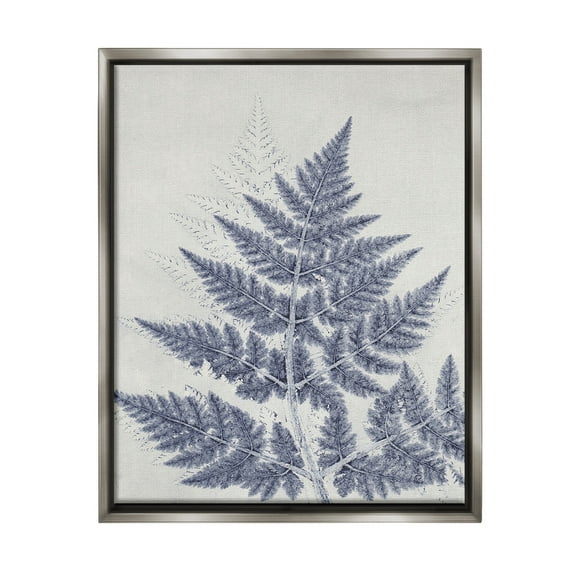 Stupell Industries Blue Fern Imprint Botanical & Floral Painting Gray Floater Framed Canvas Art Print Wall Art, 17 x 21
