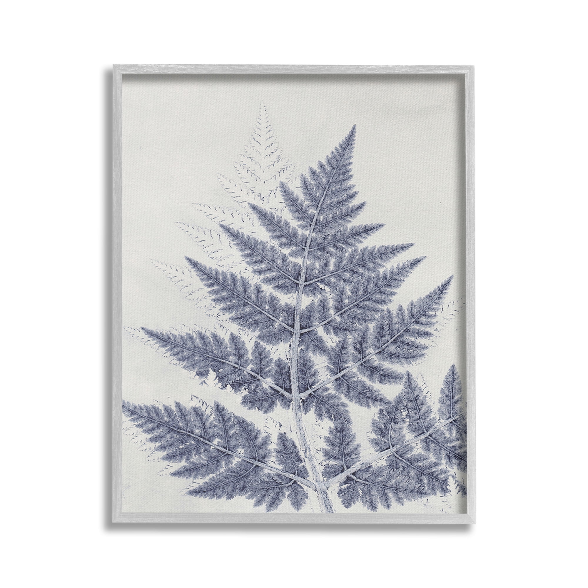 Stupell Industries Blue Fern Imprint Botanical & Floral Painting Gray Framed Art Print Wall Art, 16 x 20