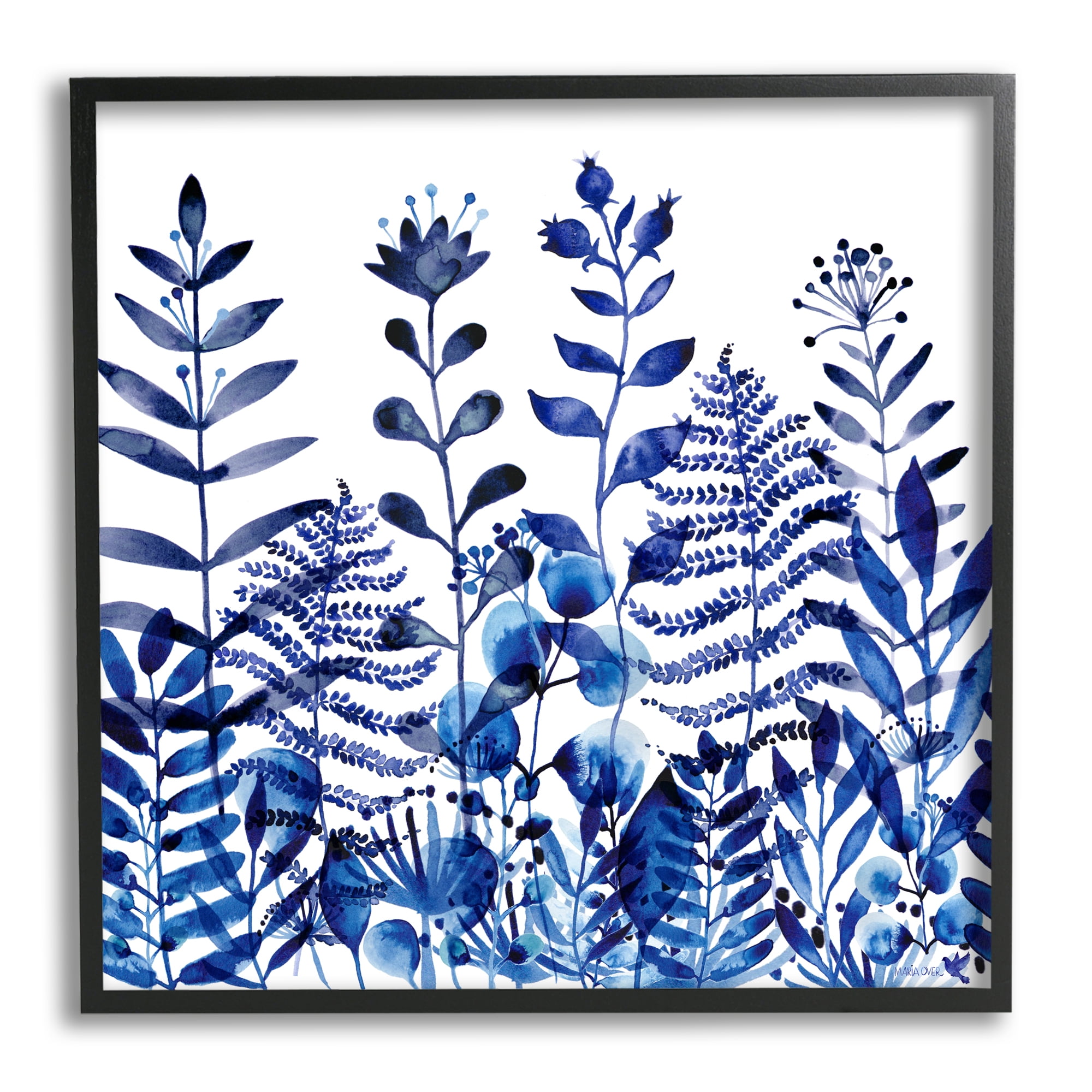 Stupell Industries Blue Fern Sprouts Nature Plants Botanical & Floral Painting Black Framed Art Print Wall Art