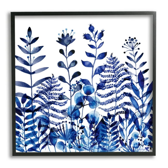 Stupell Industries Blue Fern Sprouts Nature Plants Botanical & Floral Painting Black Framed Art Print Wall Art