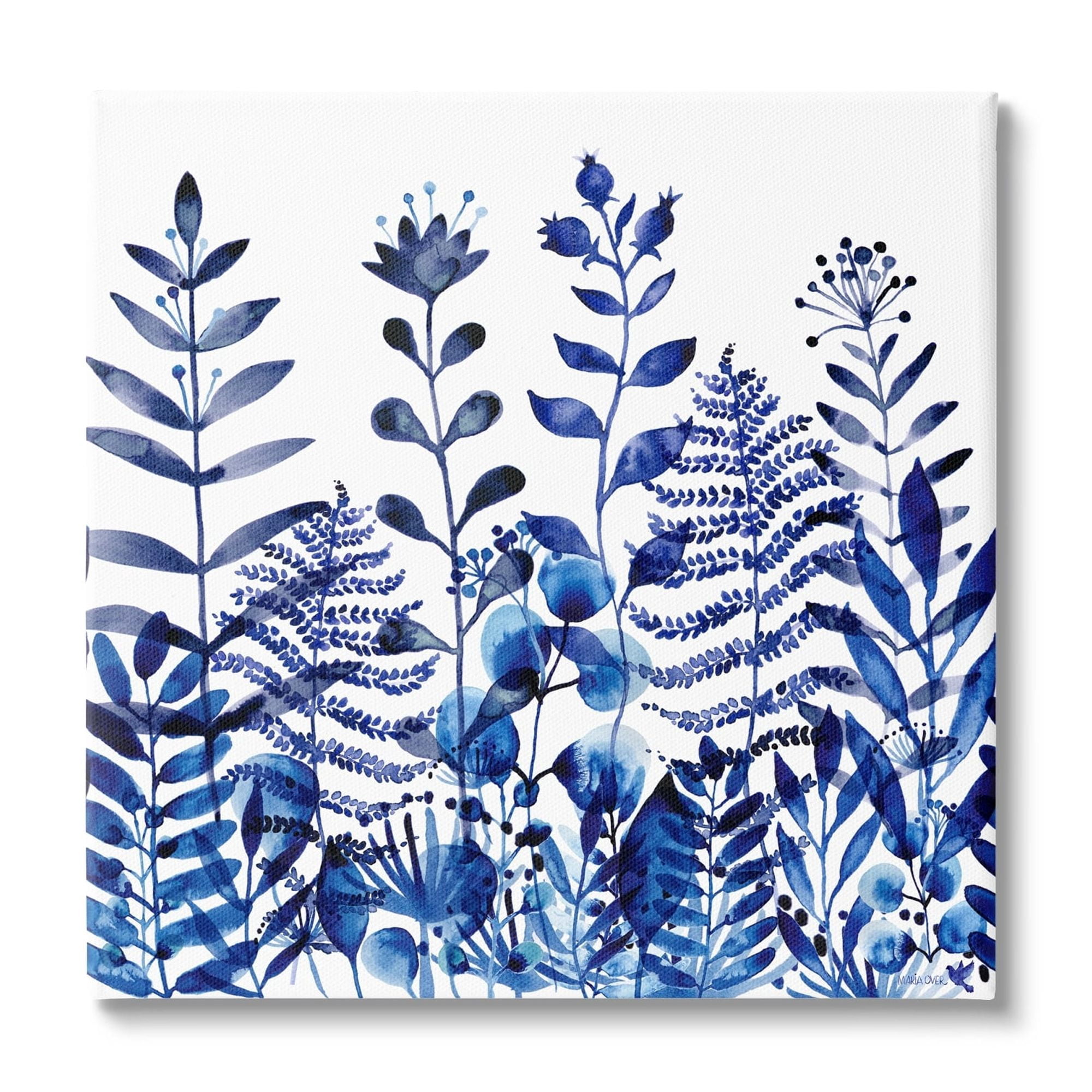 Stupell Industries Blue Fern Sprouts Nature Plants Botanical & Floral Painting Gallery Wrapped Canvas Print Wall Art