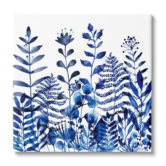 Stupell Industries Blue Fern Sprouts Nature Plants Botanical & Floral Painting Gallery Wrapped Canvas Print Wall Art