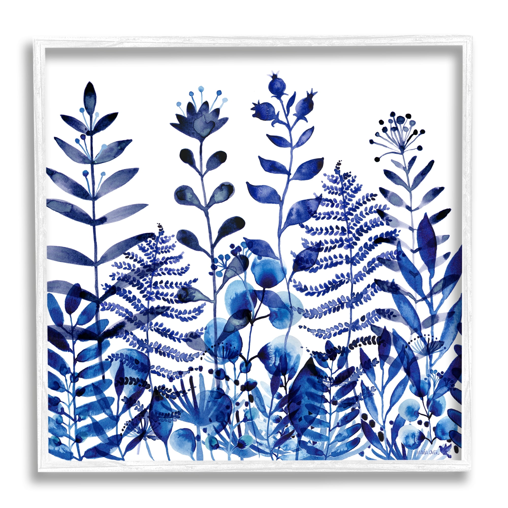 Stupell Industries Blue Fern Sprouts Nature Plants Botanical & Floral Painting White Framed Art Print Wall Art