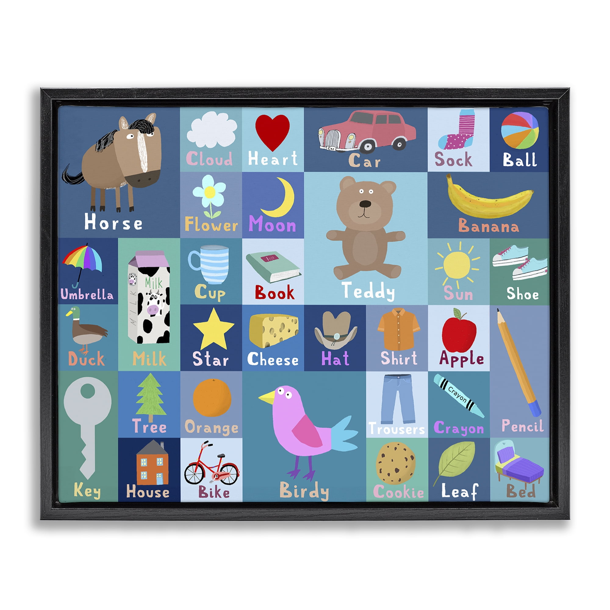 Stupell Industries Blue First Words Black Framed Floater Canvas Wall Art, design by Carla Daly