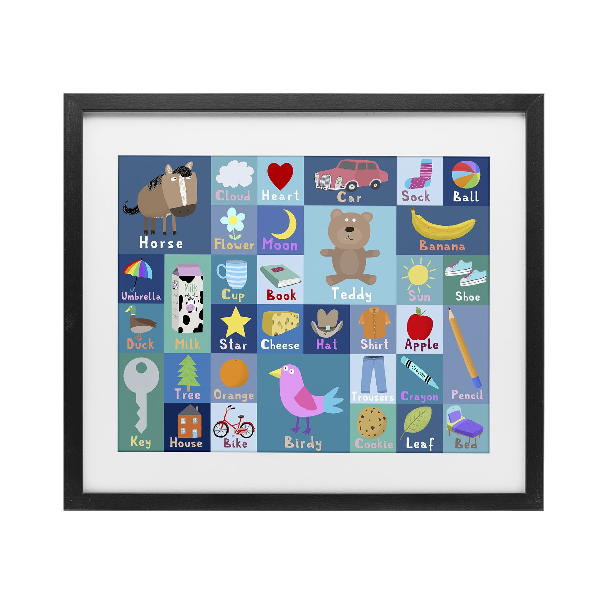 Stupell Industries Blue First Words Black Framed Print Under Glass, design by Carla Daly