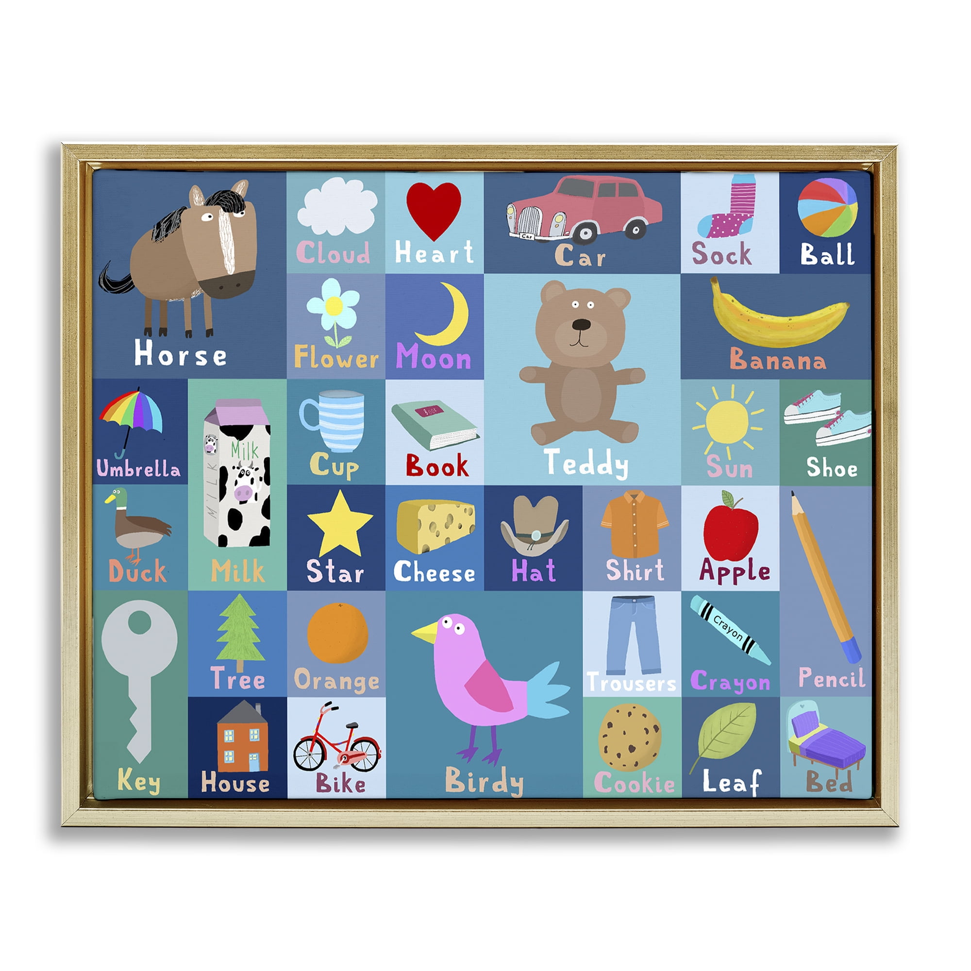 Stupell Industries Blue First Words Gold Framed Floater Canvas Wall Art, design by Carla Daly