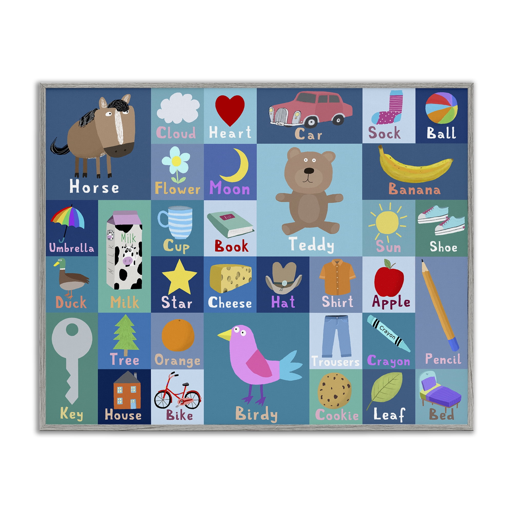 Stupell Industries Blue First Words Gray Framed Giclee Art, design by Carla Daly