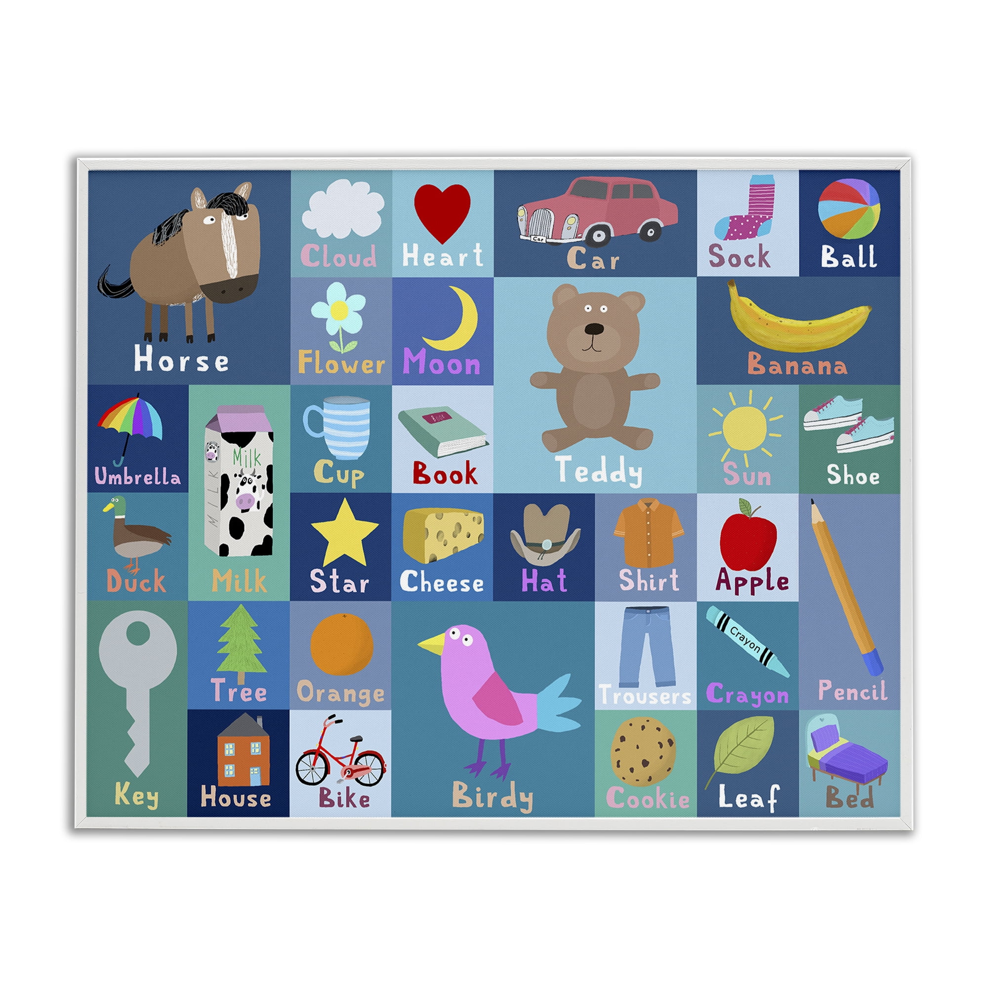 Stupell Industries Blue First Words White Framed Giclee Art, design by Carla Daly