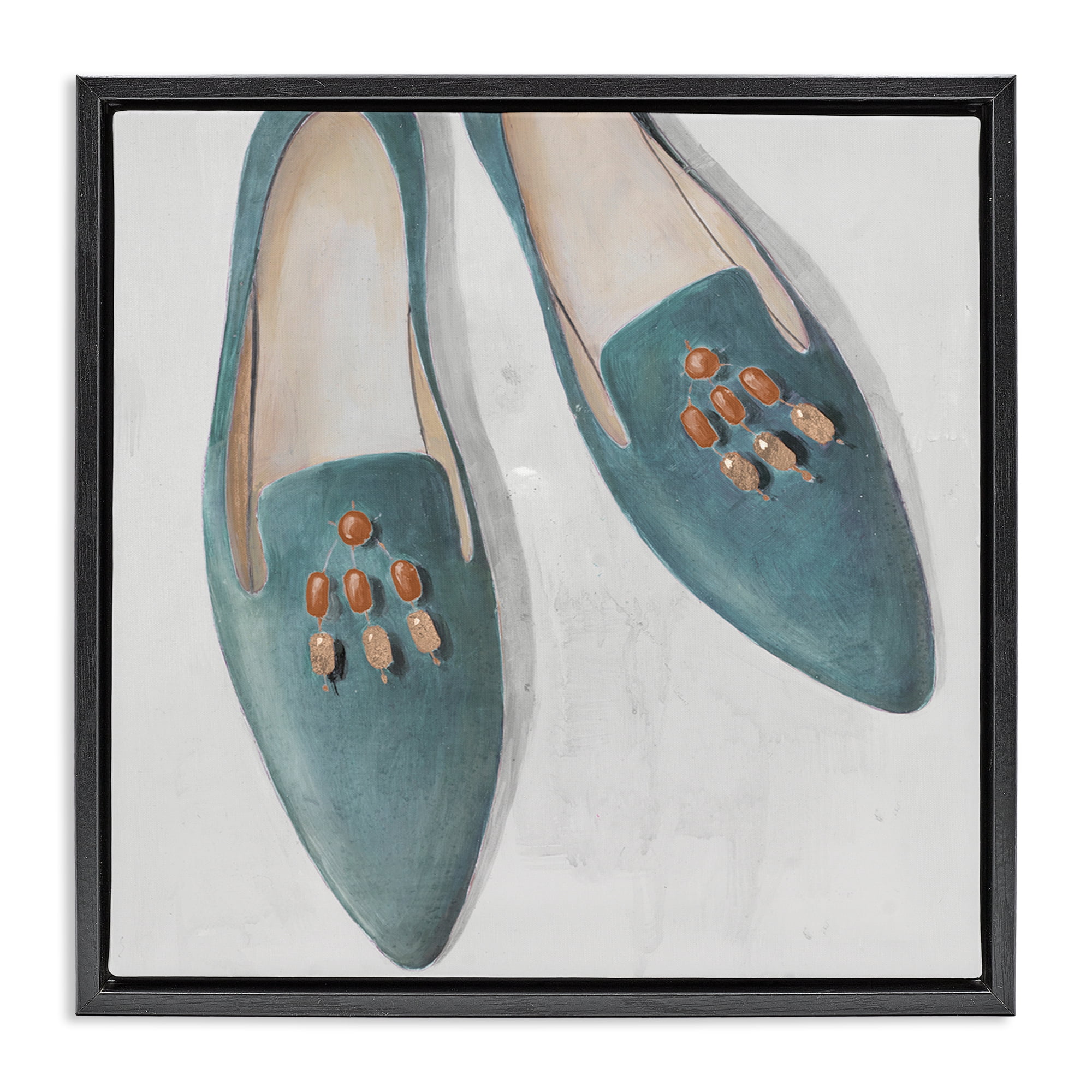 Stupell Industries Blue Flats with Beads Fashion Painting Black Floater Framed Canvas Art Print Wall Art, 18 x 18