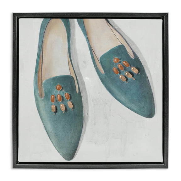 Stupell Industries Blue Flats with Beads Fashion Painting Black Floater Framed Canvas Art Print Wall Art, 18 x 18