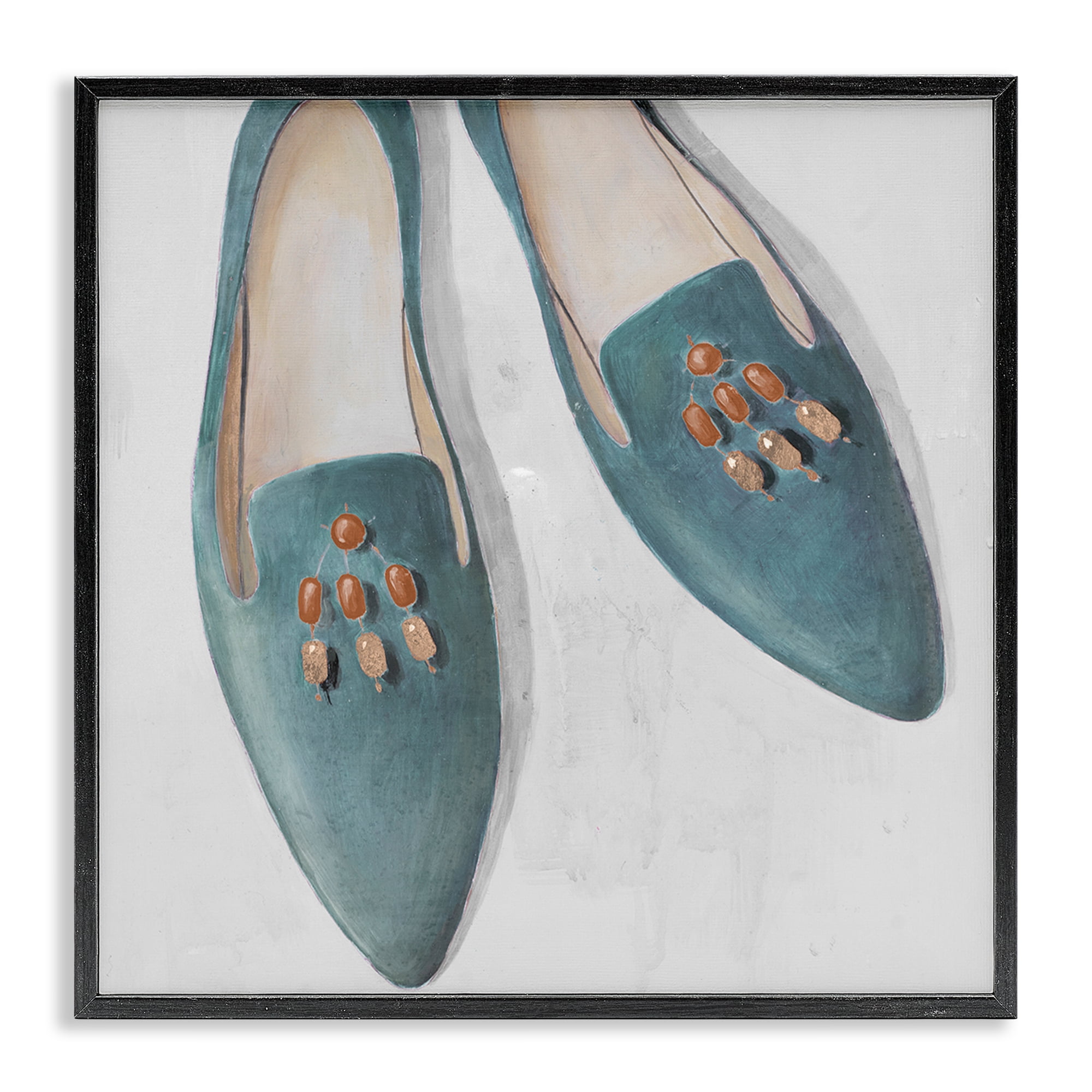 Stupell Industries Blue Flats with Beads Fashion Painting Black Framed Art Print Wall Art, 17 x 17