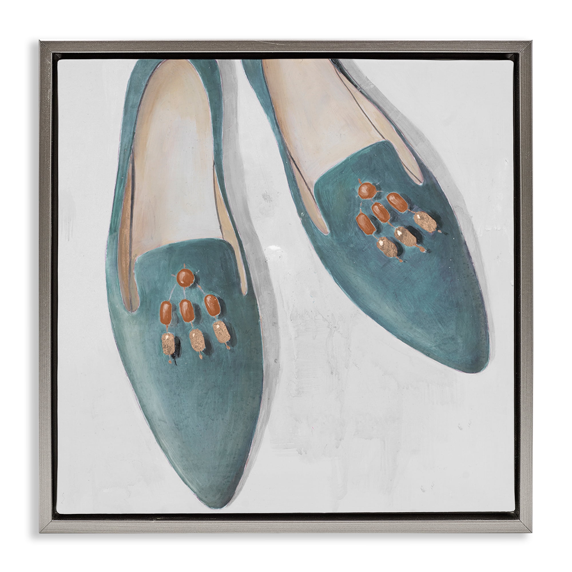 Stupell Industries Blue Flats with Beads Fashion Painting Gray Floater Framed Canvas Art Print Wall Art, 25 x 25