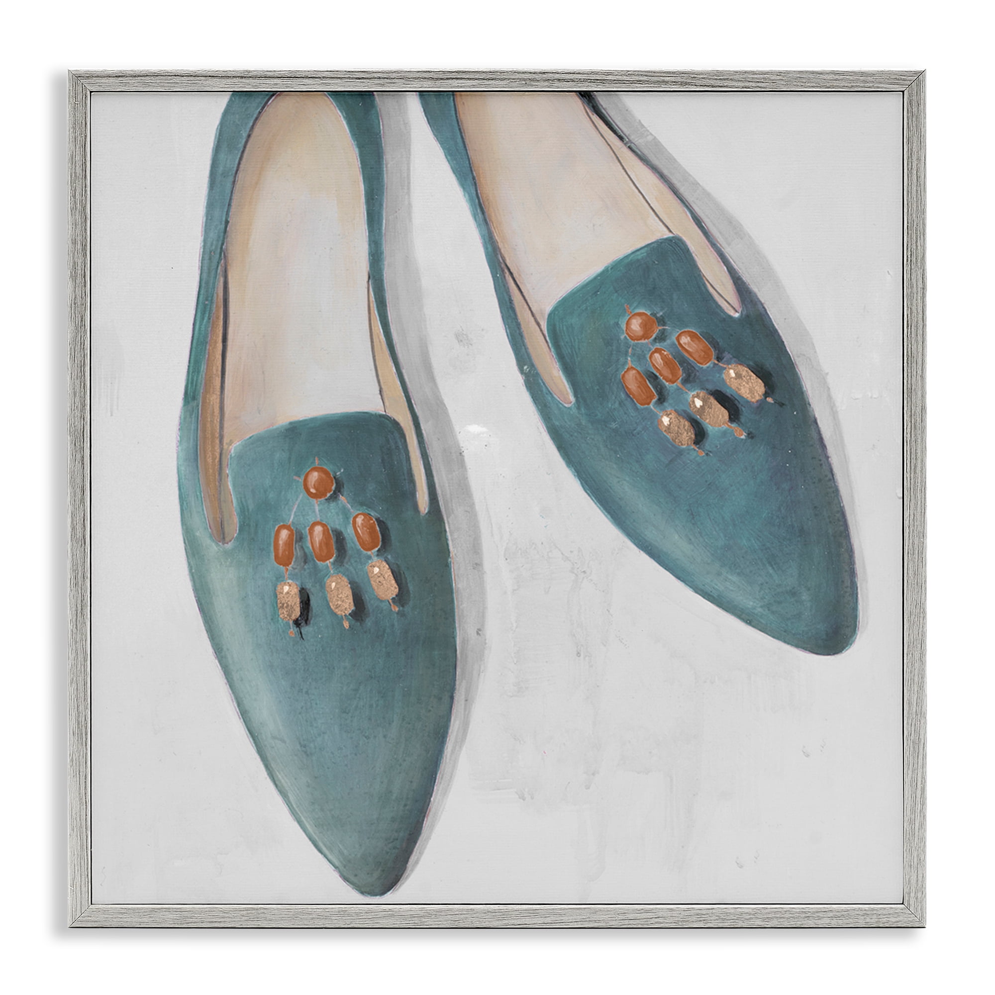Stupell Industries Blue Flats with Beads Fashion Painting Gray Framed Art Print Wall Art, 12 x 12