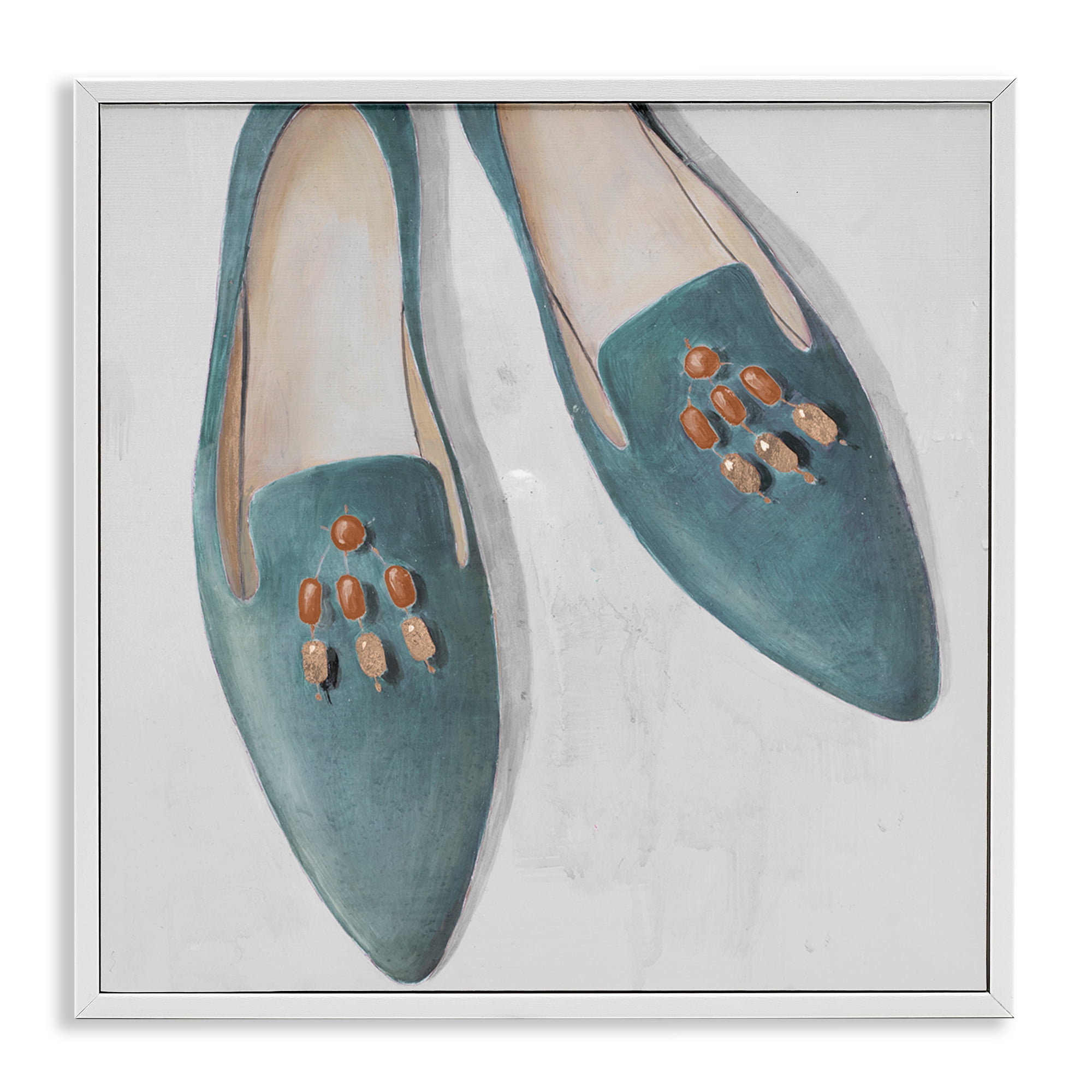 Stupell Industries Blue Flats with Beads Fashion Painting White Framed Art Print Wall Art, 17 x 17